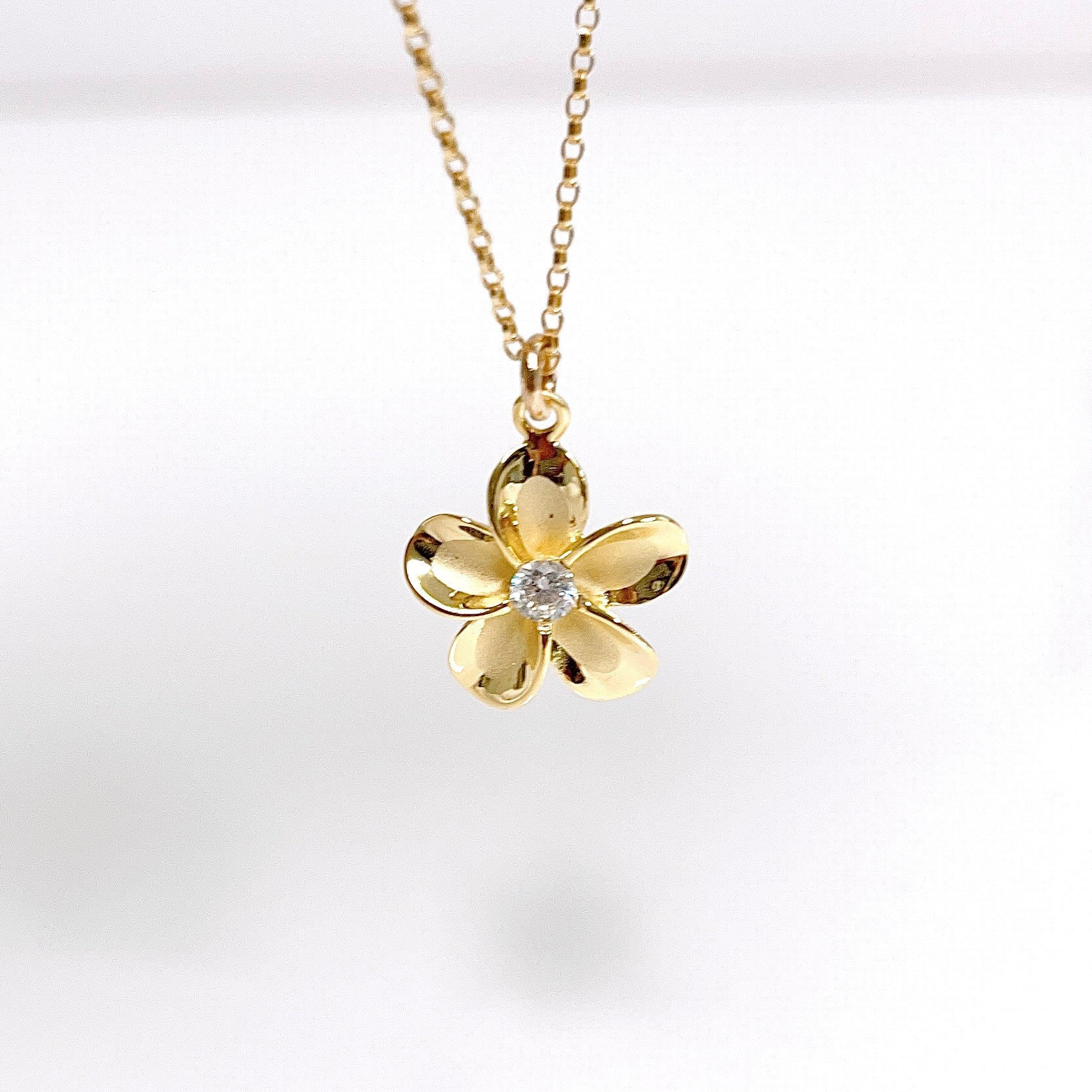 CZ Plumeria Flower Charm Necklace - Dainty Hawaiian Floral Pendant Jewelry for Women - Perfect for Beach Vacations, Summer Outfits & Boho Style