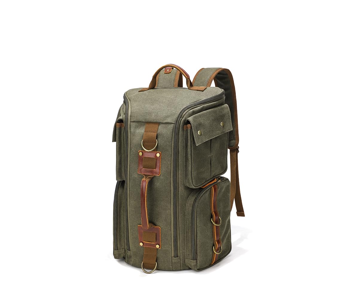 Peacechaos Heavy-Duty Waxed Canvas Backpack for Men - 17 Inch Laptop Rucksack with Genuine Leather - Multi-Pocket Travel Bag for Work, Hiking & Camping - Perfect for Office Commute, Outdoor Adventures & Travel