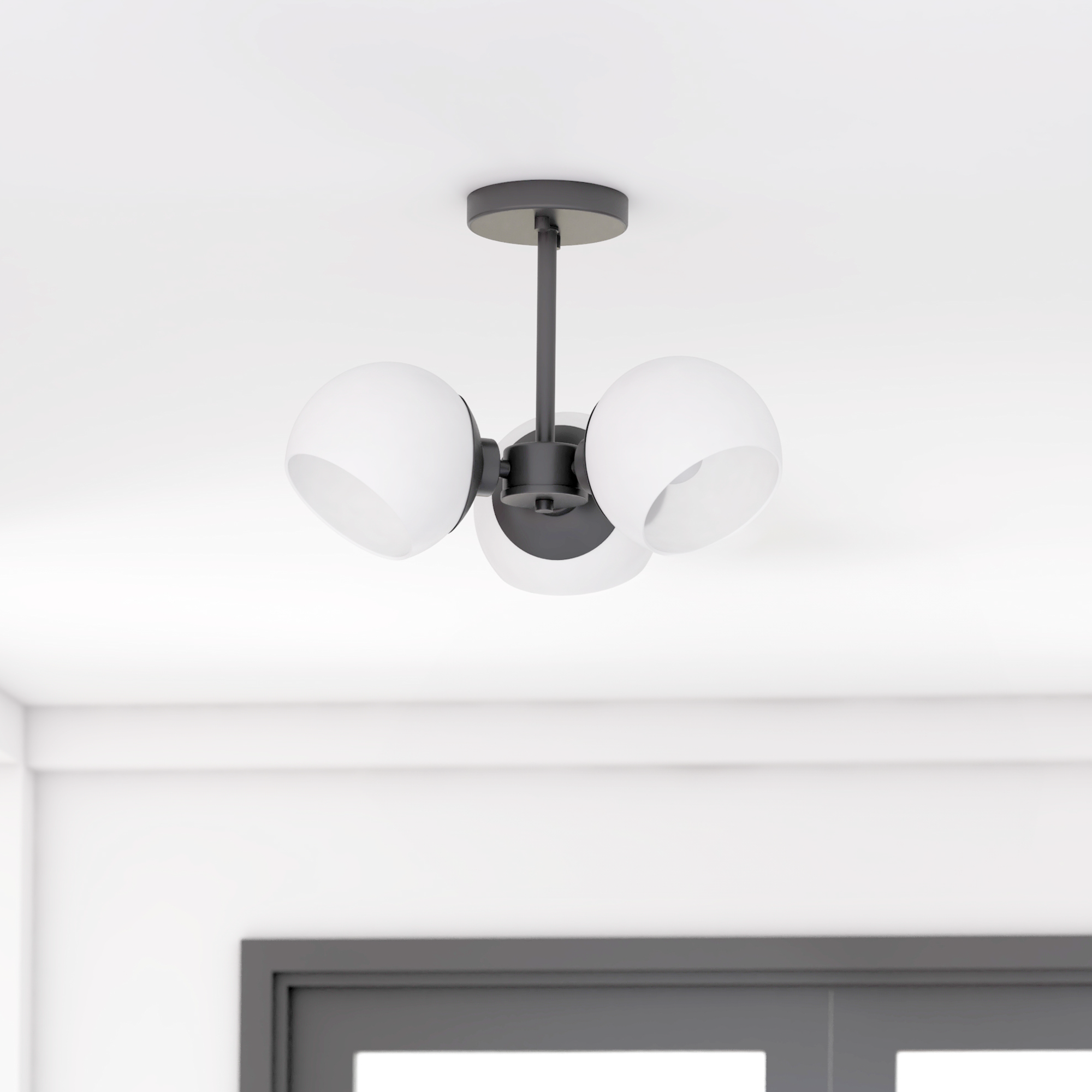 3-Light Stoll Semi Flush Mount Ceiling Light Fixture - Matte Black Finish with Opal Glass Shades - Perfect for Bedroom, Dining Room or Hallway Lighting