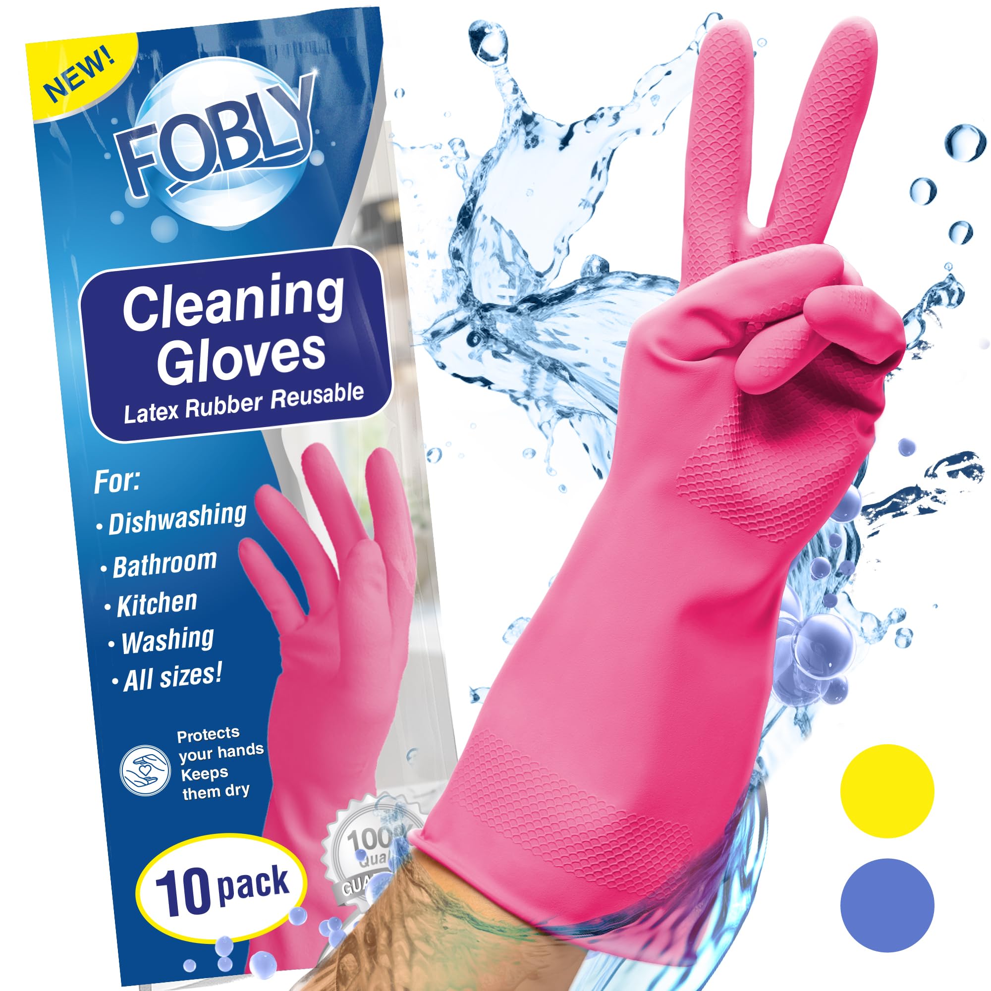 **Reusable Rubber Cleaning Gloves - 10 Pairs Medium Dishwashing Gloves for Kitchen, Washing Dishes & Household Chores (Pink) - Durable, Comfortable & Waterproof for Daily Cleaning Tasks**
