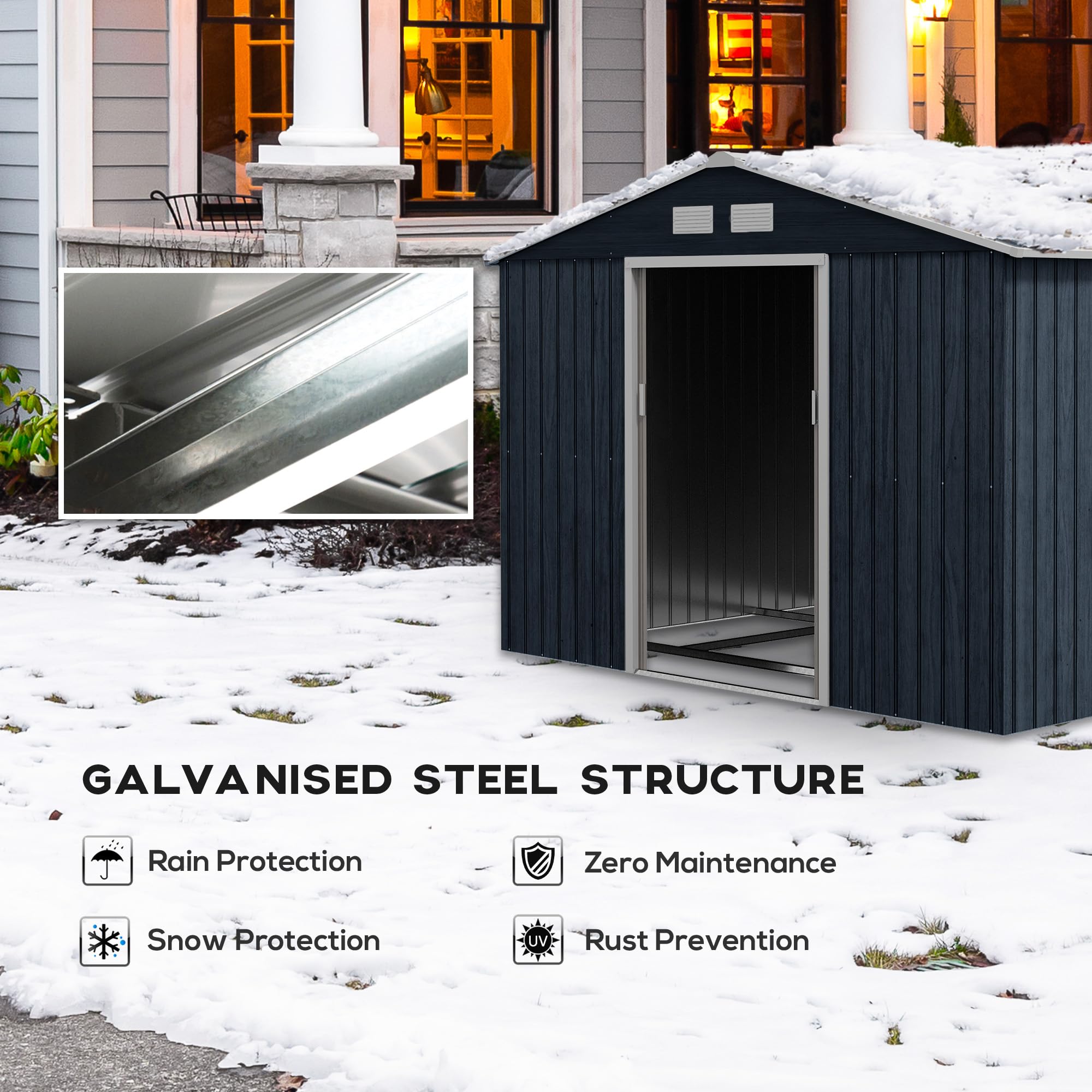 Outsunny 9' x 6' Outdoor Storage Shed - Heavy Duty Metal Garden Tool Shed with Foundation Kit, Double Lockable Doors & Sloping Roof | Perfect for Backyard, Patio, Lawn Organization & Seasonal Storage | Dark Gray Weather-Resistant Design