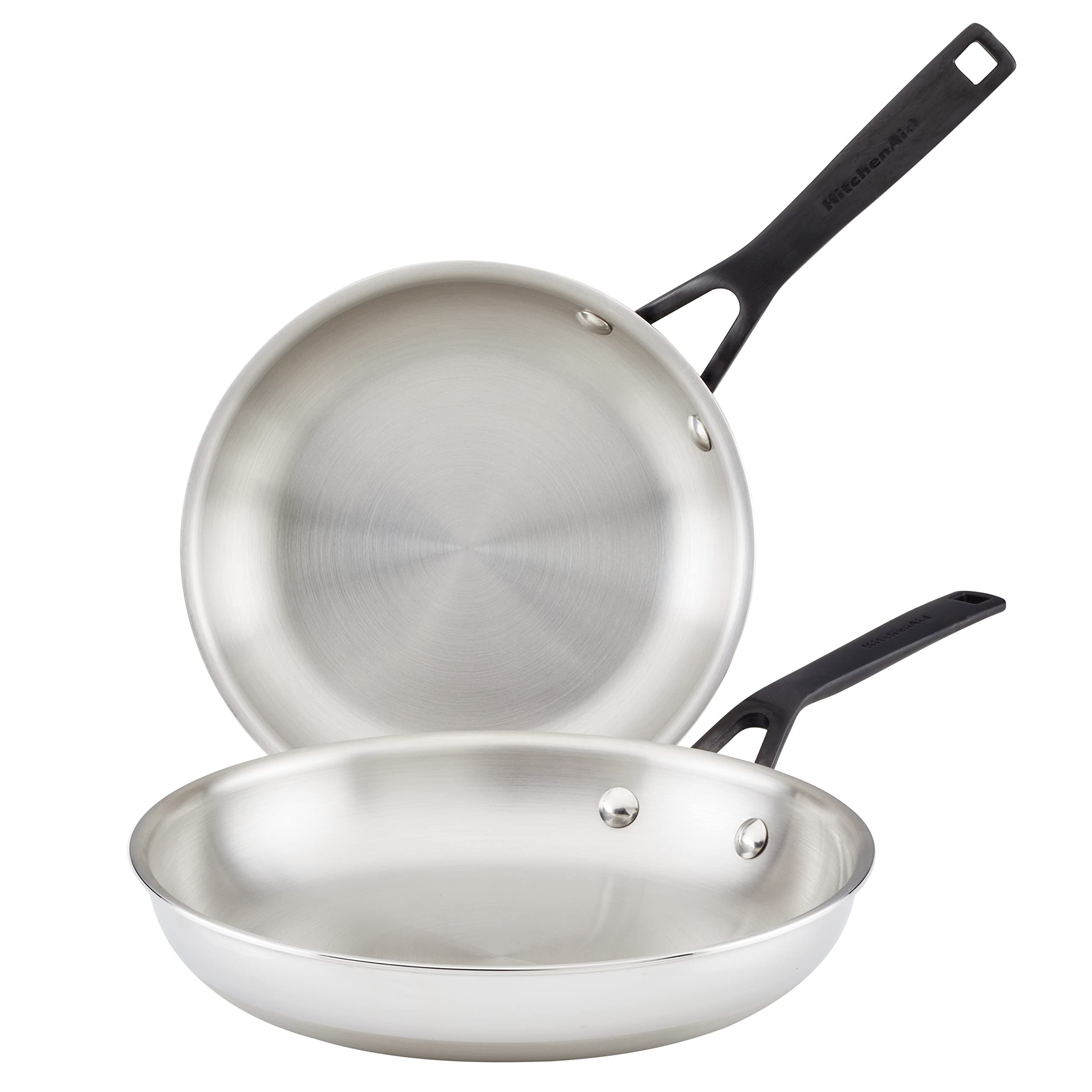 KitchenAid 3-Piece Polished Stainless Steel Frying Pan Set - Nonstick Skillets for Sautéing, Frying & Cooking - Professional-Grade Cookware for Home Chefs