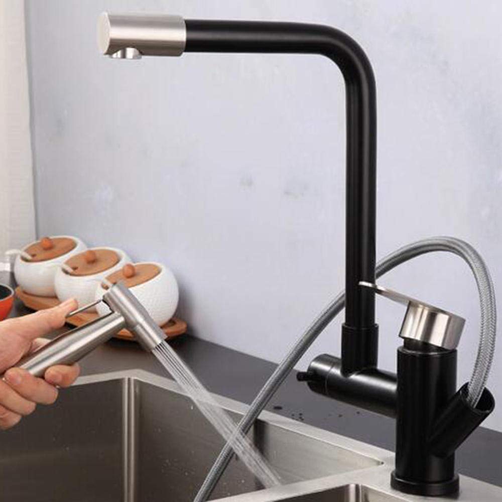 Black Stainless Steel Pull Down Kitchen Faucet with Sprayer - for Modern Sinks