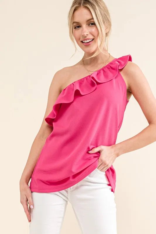 Women's One Shoulder Ruffle Sleeveless Tank Top - Sexy Summer Blouse for Beach, Party & Date Night
