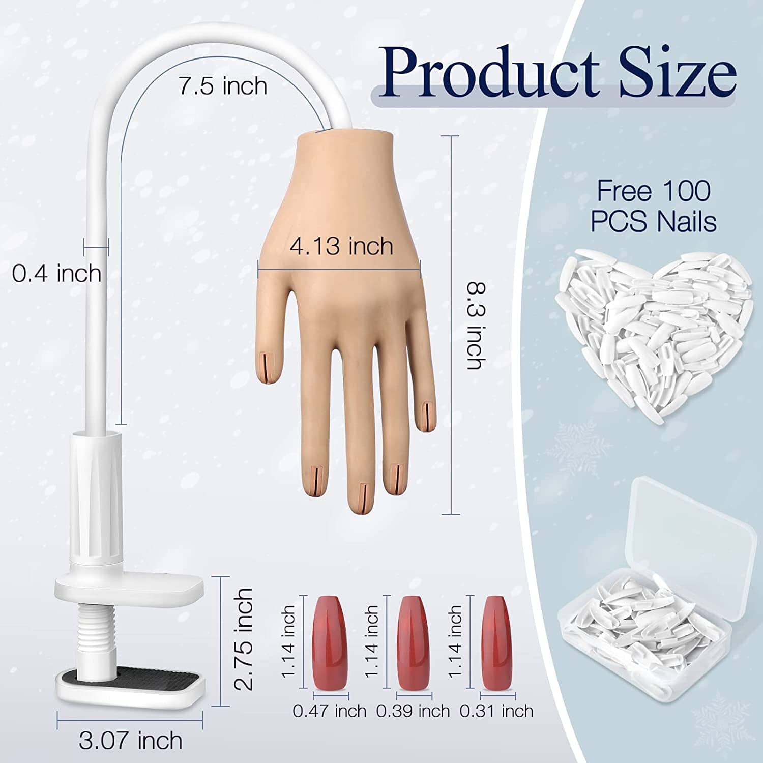 Professional Nail Training Practice Hand Model - Realistic Manicure & Nail Art Training Tool for Beginners & Students - Perfect for Salon Practice, Nail Tech School & DIY Home Use