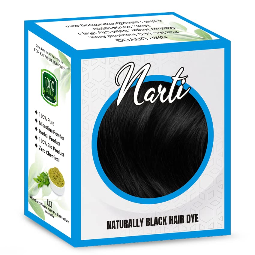 NARTI 100% Pure Natural Hair Dye Kit - Ammonia-Free Herbal Hair Color with Microfine Powder (Includes Gloves, Shower Cap & Brush) - Pack of 4 for Naturally Black Hair | Perfect for At-Home Hair Coloring & DIY Salon Treatments