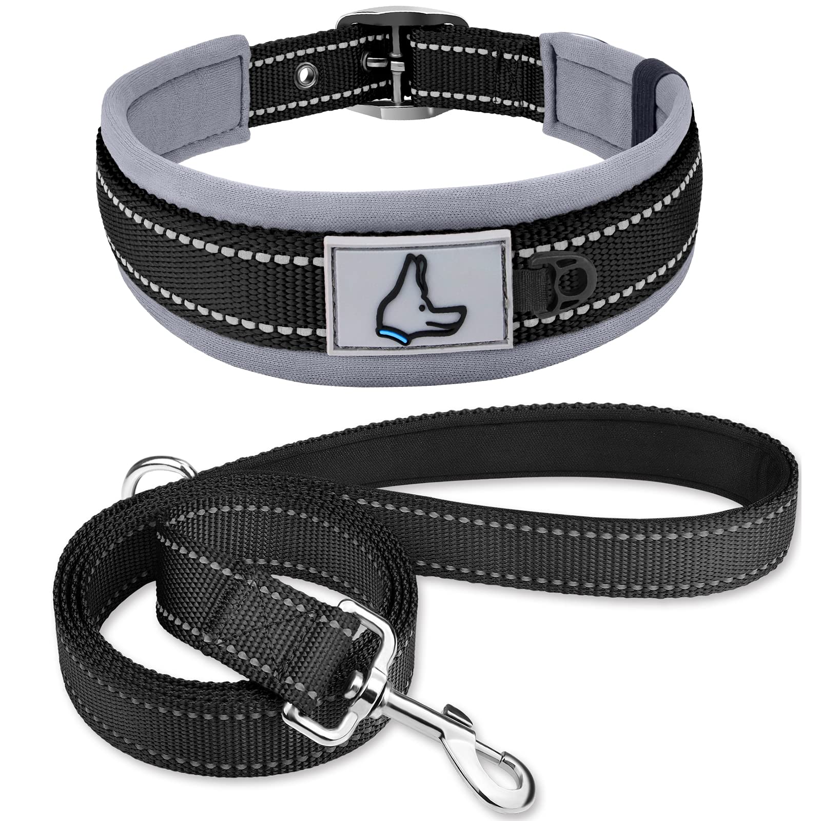 Joytale 19-23 Inch Heavy Duty Reflective Dog Collar with 6FT Leash - Neoprene Padded Pet Collar Set for Large Breeds - Perfect for Walking, Training & Outdoor Adventures