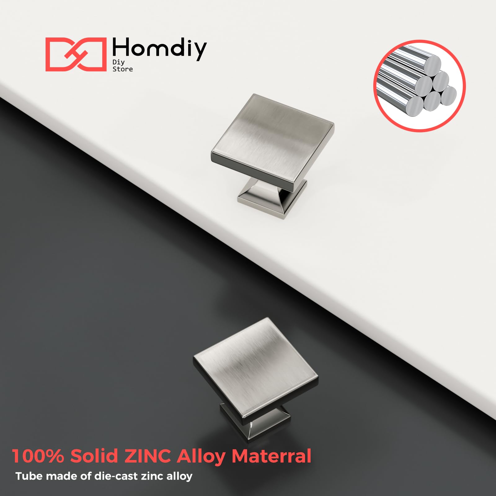 20 Pack Brushed Nickel Cabinet Knobs - Square Dresser Drawer Pulls for Kitchen Cabinets, Bathroom Vanity & Furniture Hardware (Silver Finish) - Easy Installation & Stylish Upgrade for Home Decor