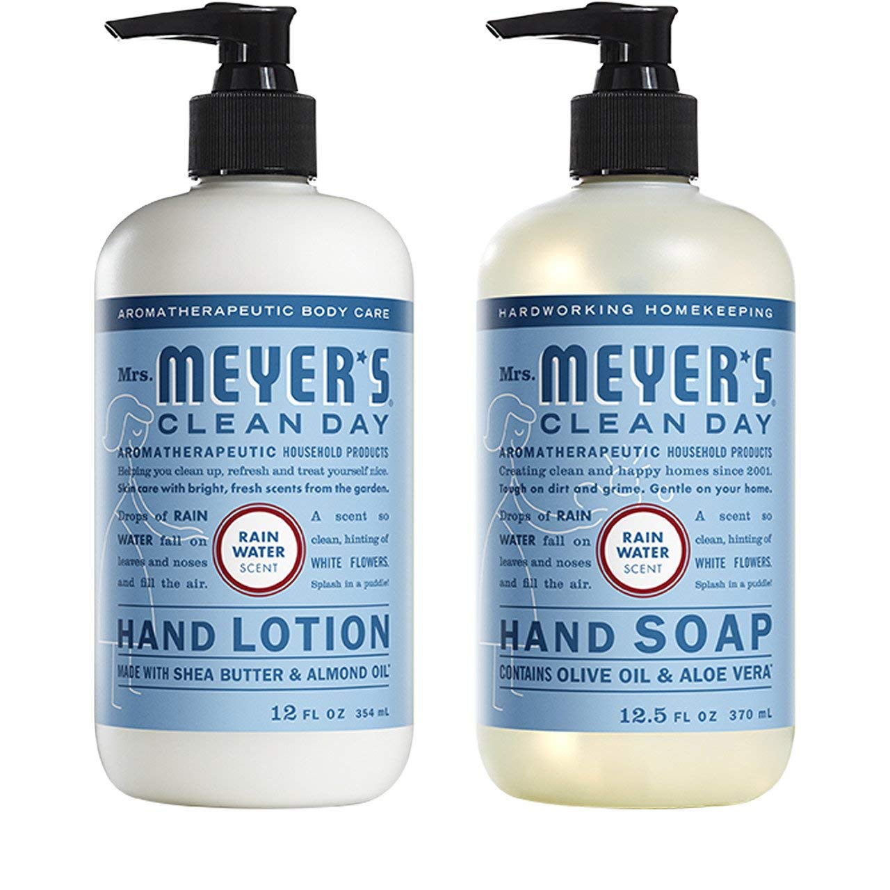 Mrs. Meyers Clean Day Liquid Hand Soap & Hand Lotion Set - Rainwater Scent, 12.5oz Soap + 12oz Lotion (2-Pack) | Gentle, Plant-Derived Formula for Kitchen, Bathroom & Office Use