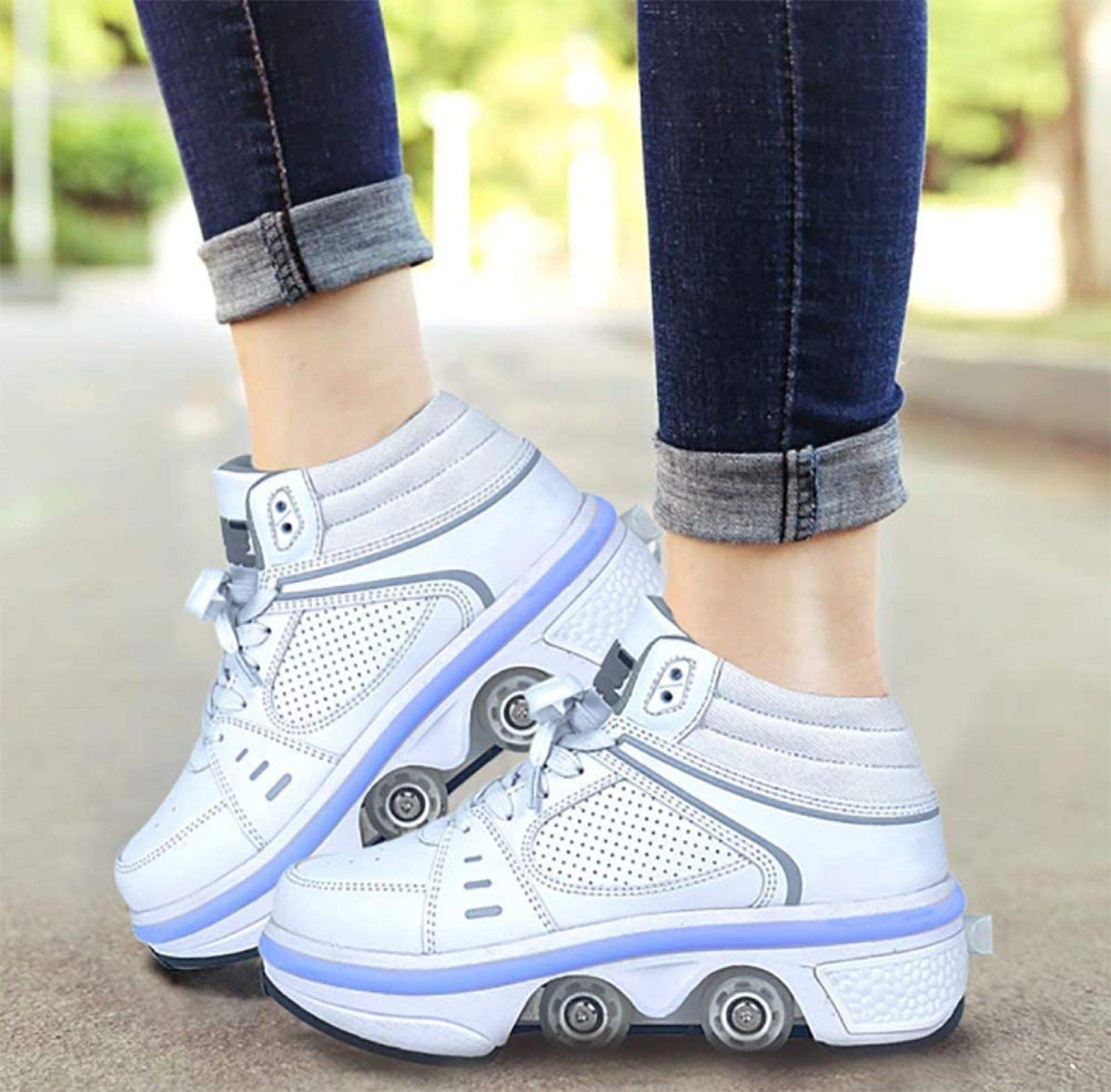 LED Light Up Roller Shoes for Kids - 2-in-1 Quad Wheel Skates for Boys & Girls (34EU) | Parkour, Outdoor Sports & Fun Activities