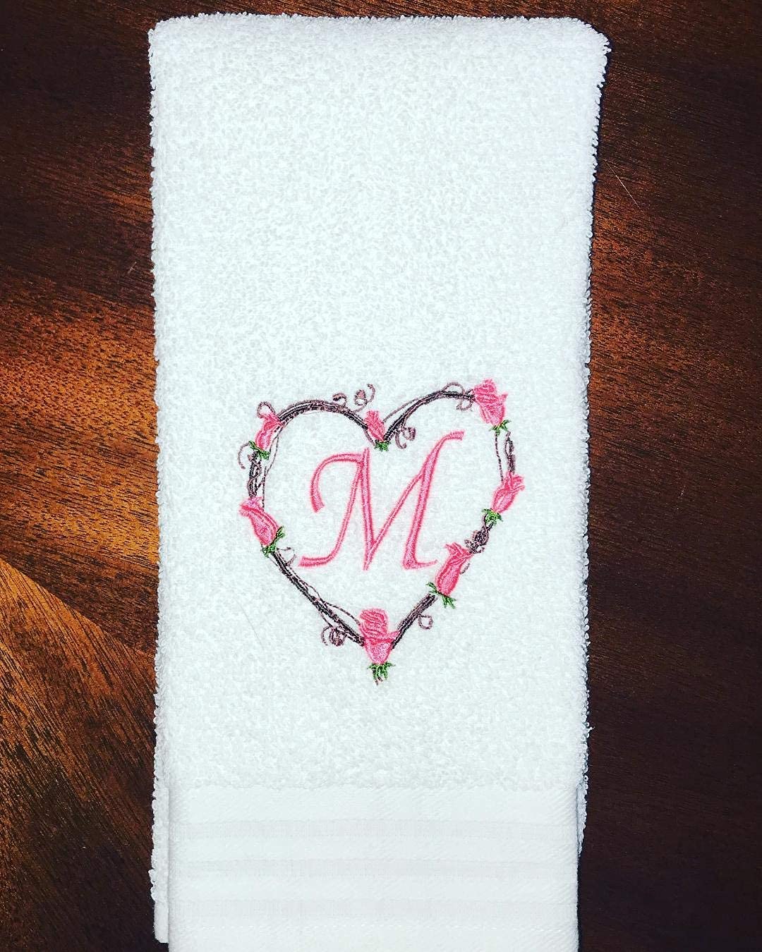 Personalized Monogrammed Heart Hand Towel - Valentine's Day Wedding Hostess Gift - Perfect for Romantic Bathroom Decor, Bridal Shower Favors & Anniversary Presents