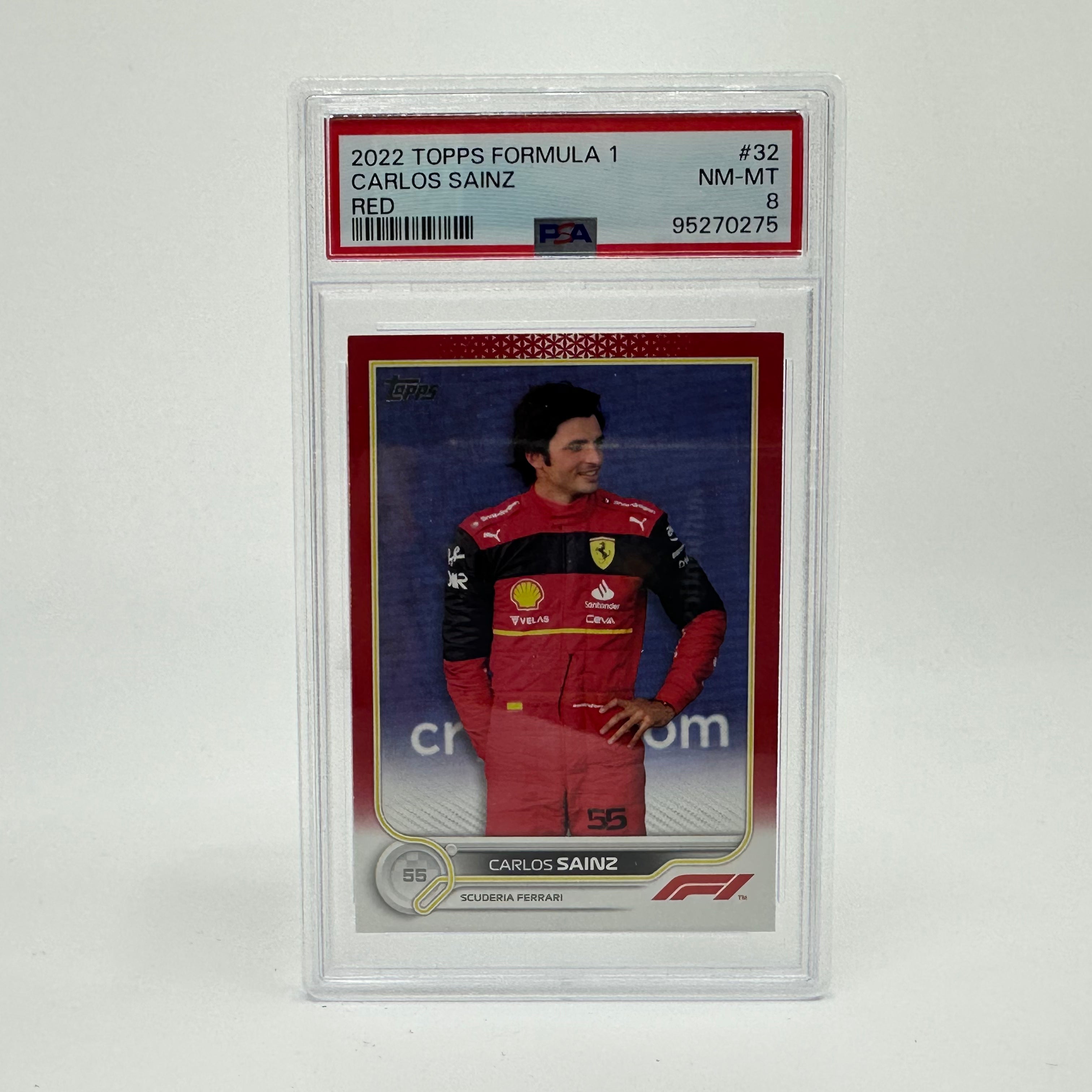 PSA 8 Graded 2022 Topps Formula 1 Carlos Sainz #32 Red Card - Rare Collectible for F1 Fans, Perfect for Display & Trading