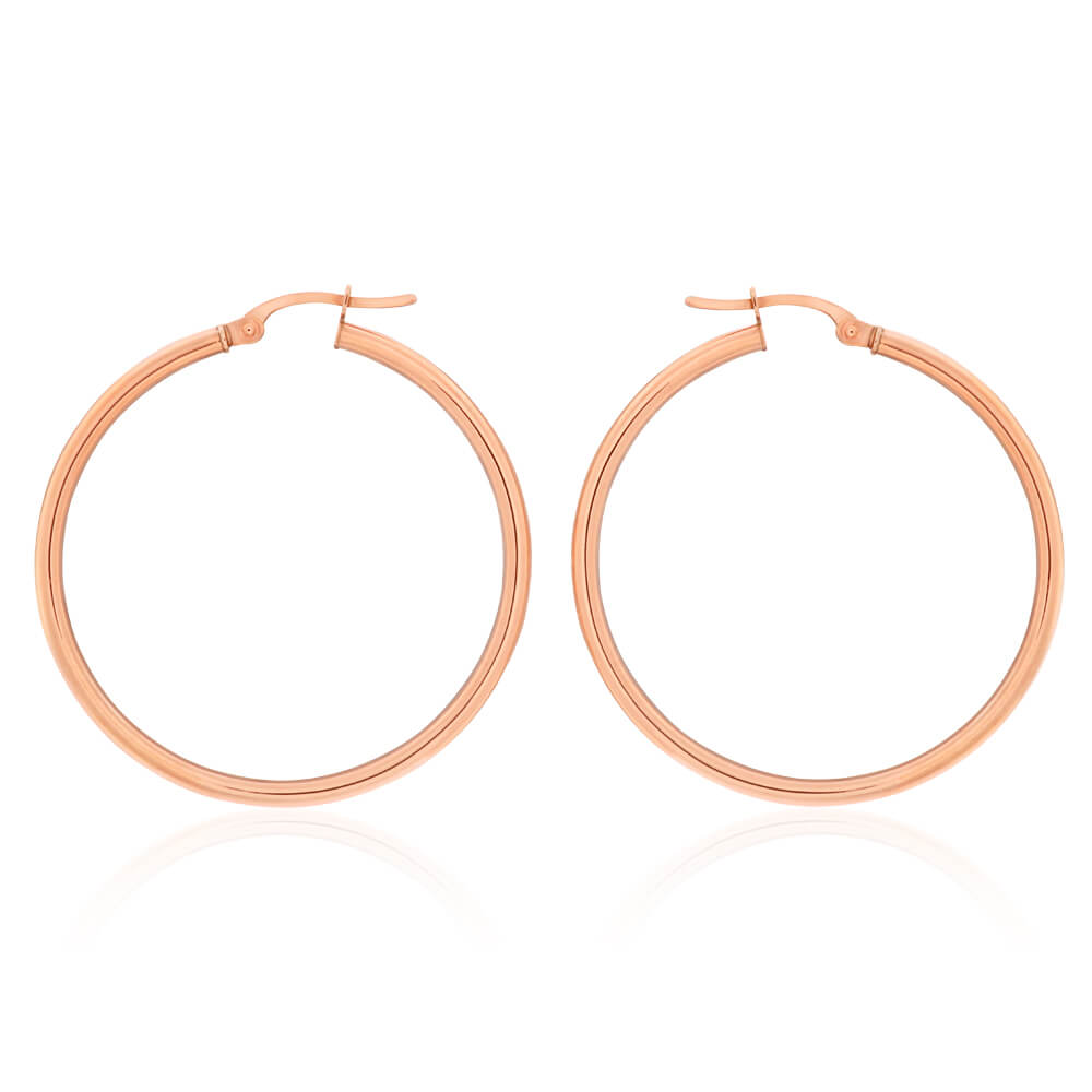 9ct Rose Gold Plain 30mm Hoop Earrings - European Made - Elegant Everyday Jewelry for Women, Perfect for Work, Date Night & Special Occasions