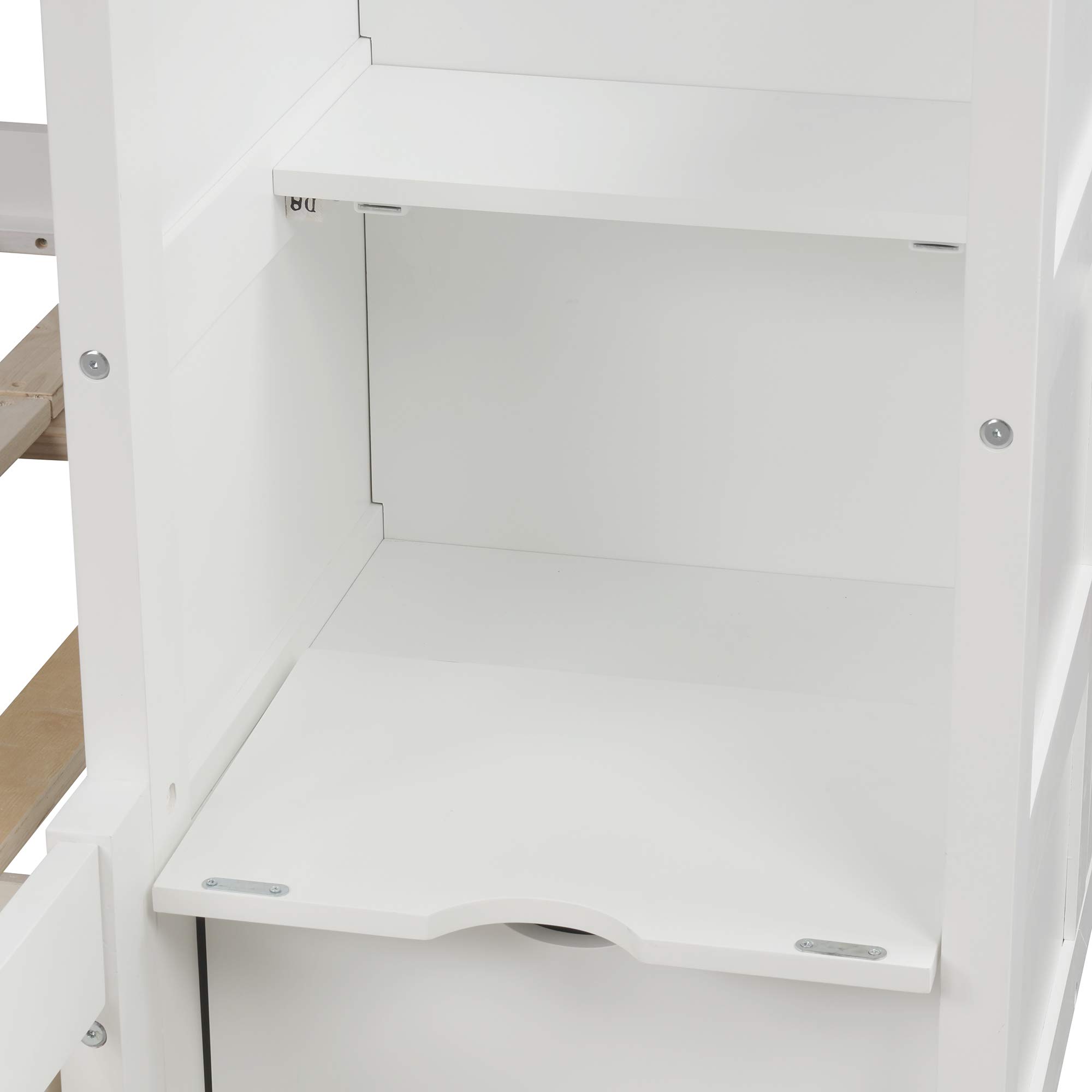 Twin Over Full Bunk Bed with Storage Shelves & Drawers - Convertible Bottom Bed, No Box Spring Needed - Space-Saving Kids Bedroom Furniture for Small Rooms & Shared Spaces (White)