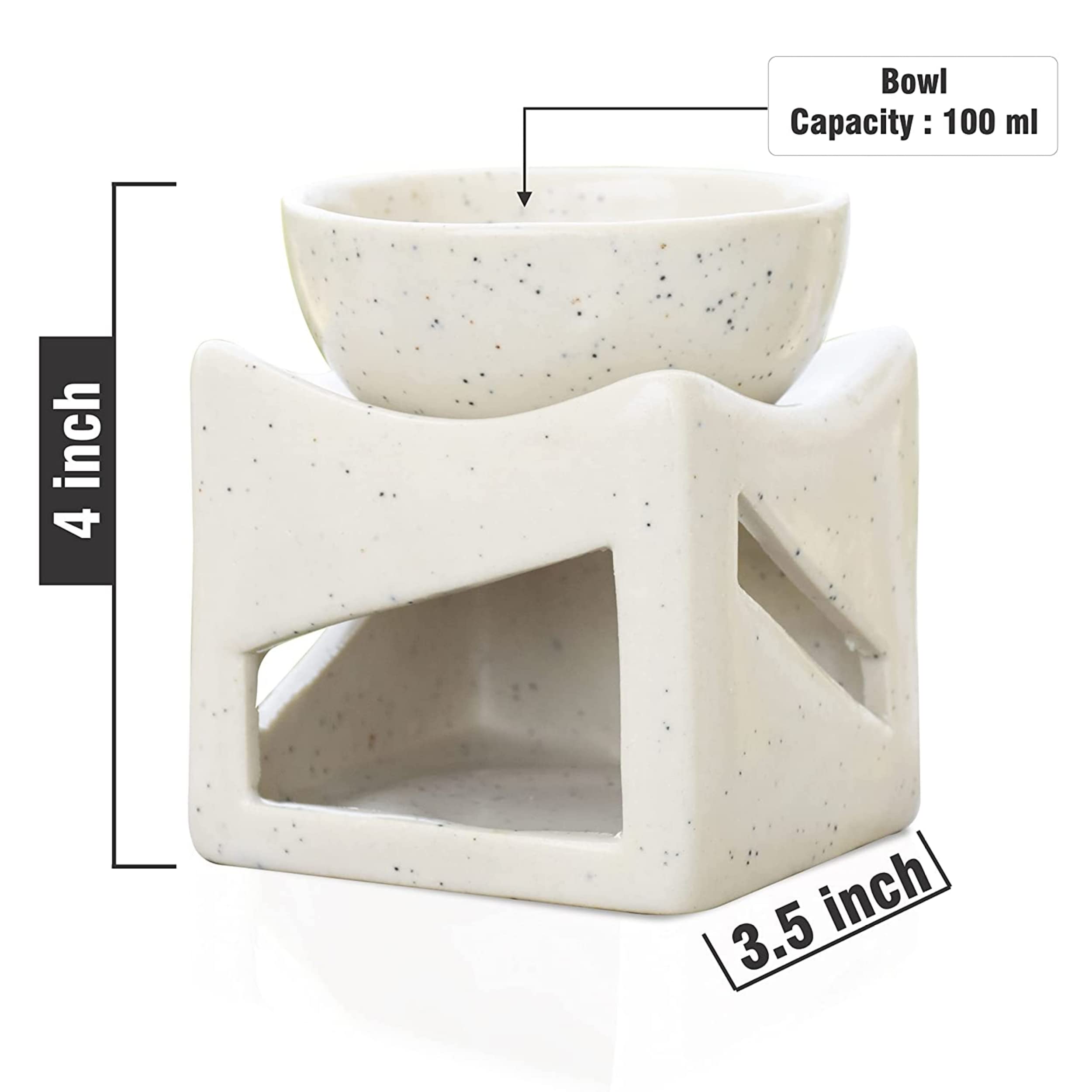 Pure Source India Ceramic Clay Candle Operated Aroma Diffuser - Extra Large 4 Inch Oil Burner Bowl with Tealight (White Dotted) - Perfect for Home Aromatherapy, Yoga Meditation & Relaxation Spaces