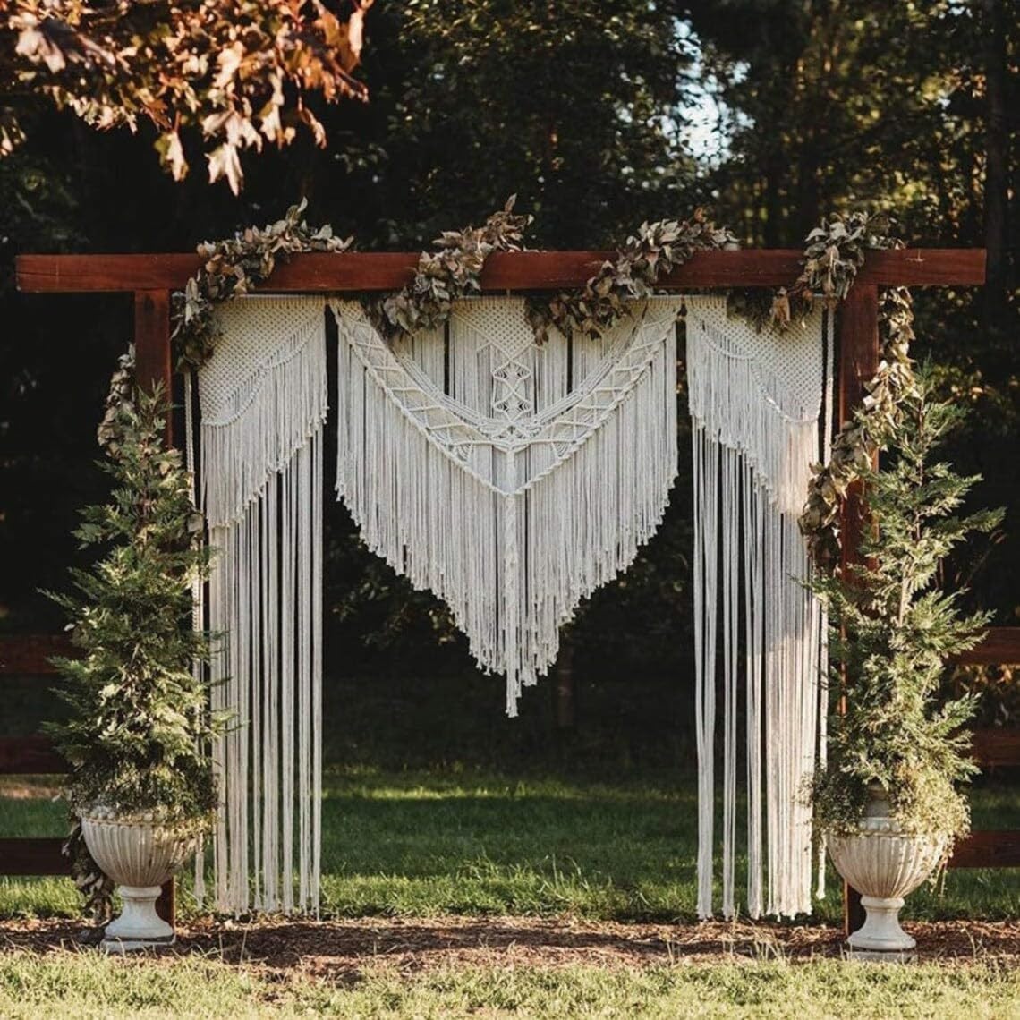 Large Macrame Wall Hanging - 75x85 Inch Boho Wedding Decor with White Wooden Sticks | Bohemian Tapestry for Arbor, Archway Backdrop & Home Art | Perfect for Weddings, Living Rooms & Nursery Decor
