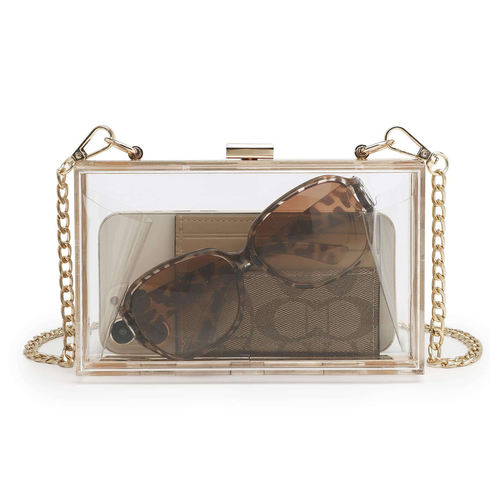 Stylish Women's Clear Acrylic Clutch Purse - Transparent Crossbody Evening Bag with Chain Strap, Stadium Approved | Perfect for Concerts, Parties & Night Out