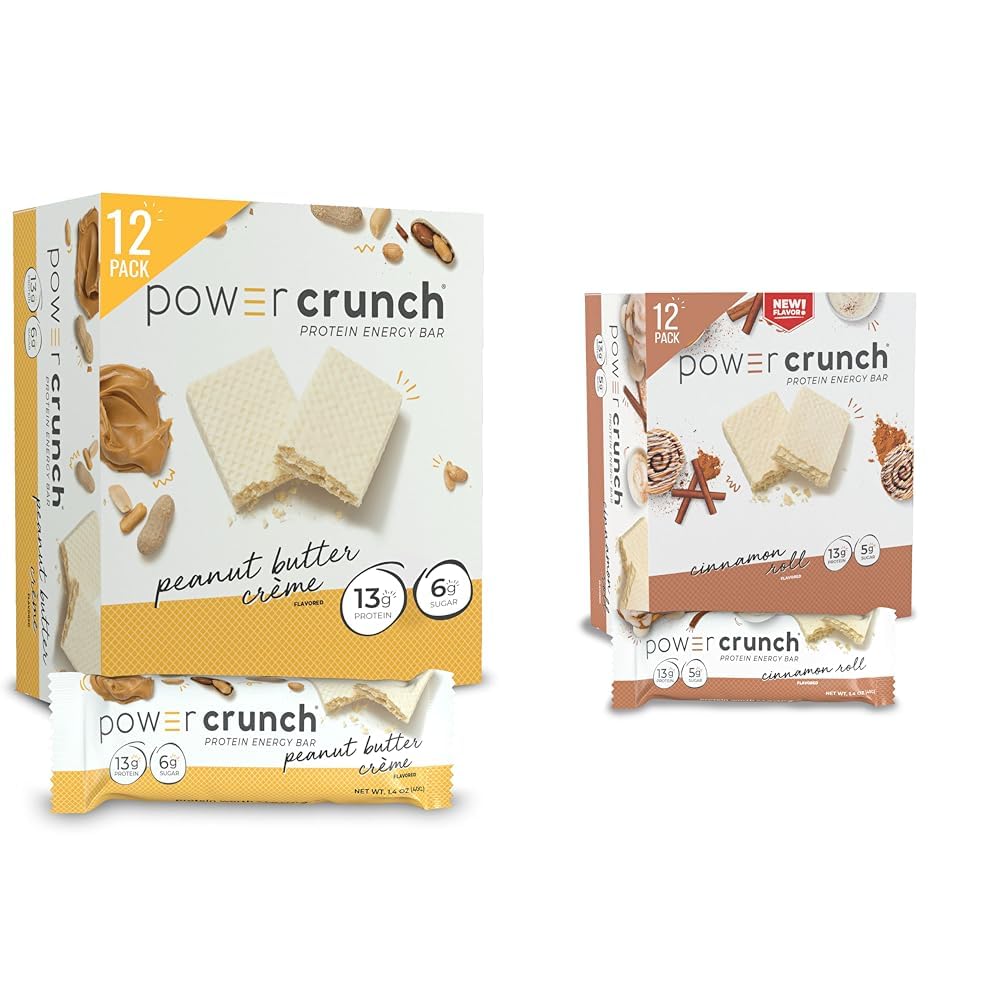 Power Crunch Protein Wafer Bars - High Protein Snacks (24 Pack) | Peanut Butter Creme & Cinnamon Roll Flavors | 1.4oz Each | Keto Friendly, Low Carb, Gluten Free | Perfect for Post-Workout, On-the-Go & Healthy Snacking