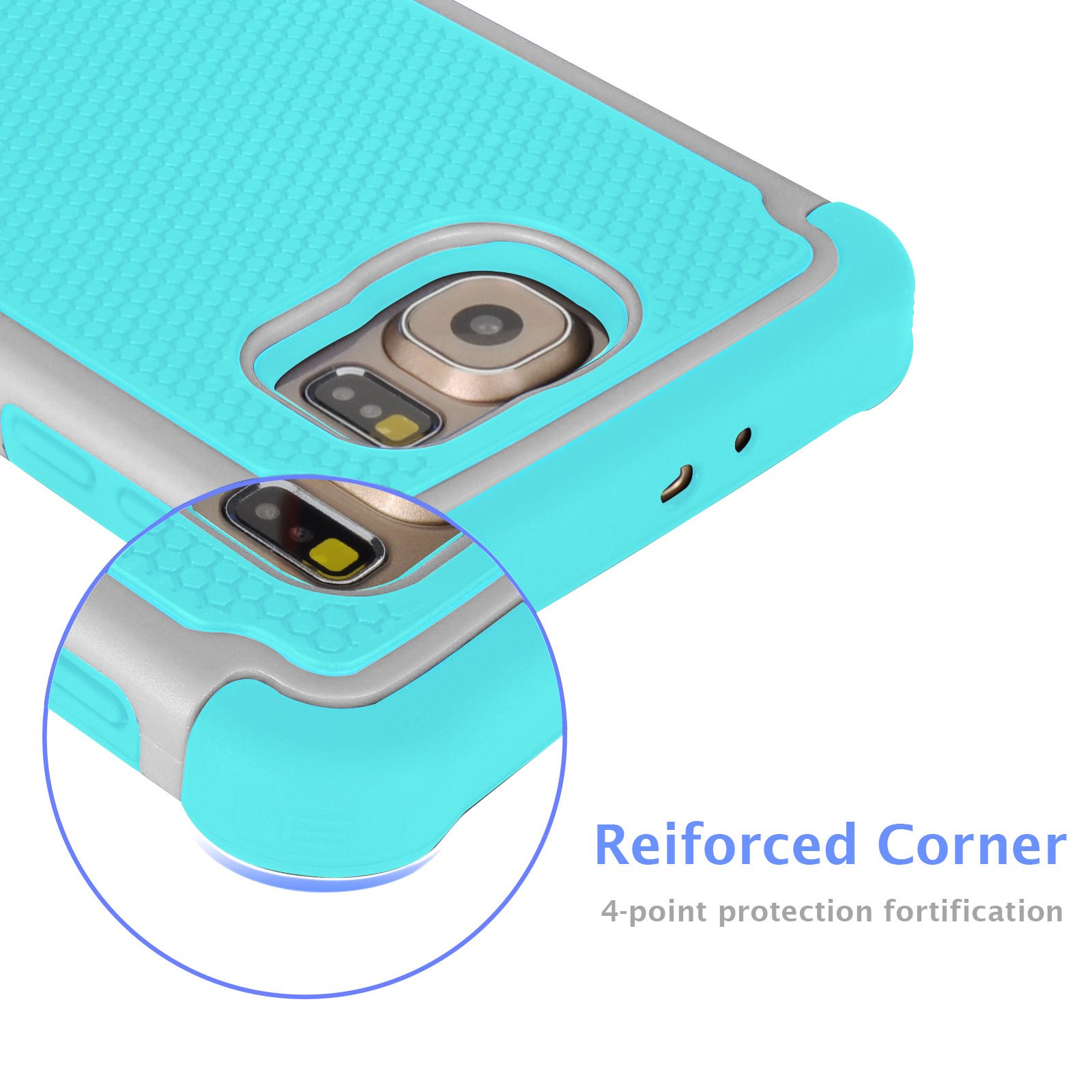 Shockproof Samsung Galaxy S6 Edge Case - Jeylly Hybrid Rugged Hard Cover with Scratch Protection for Galaxy S6 Edge S VI Edge G925 (Grey/Turquoise) | Perfect for Outdoor Activities, Travel & Daily Protection