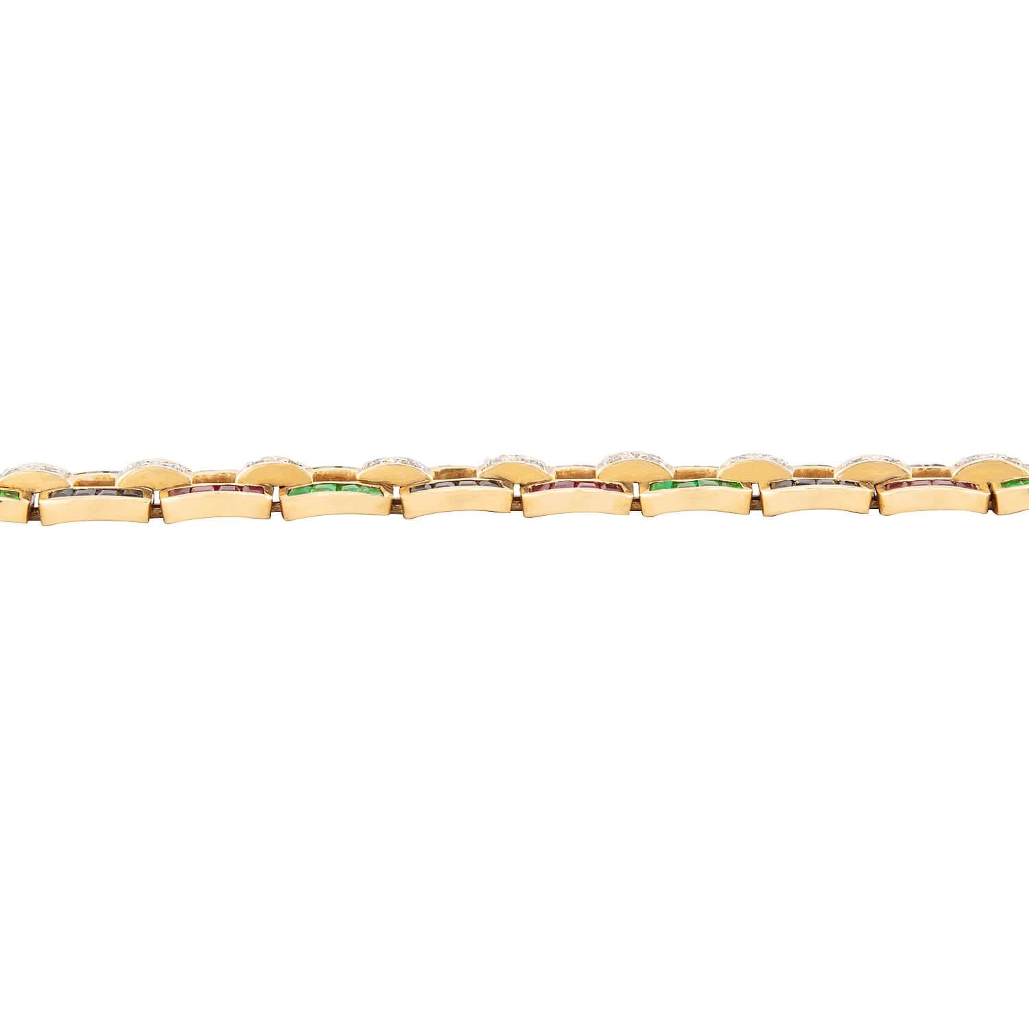 18k Gold Emerald Ruby Sapphire Diamond Line Bracelet for Women - Elegant Jewelry Gift for Wedding, Anniversary & Special Occasions