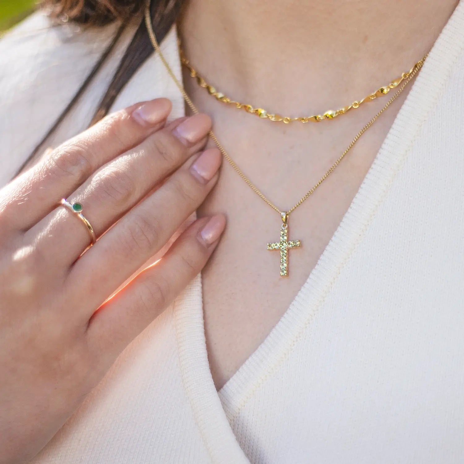 14K Solid Gold Peridot Cross Pendant Necklace for Women - Perfect Gift for Baptism, Confirmation & Everyday Elegance