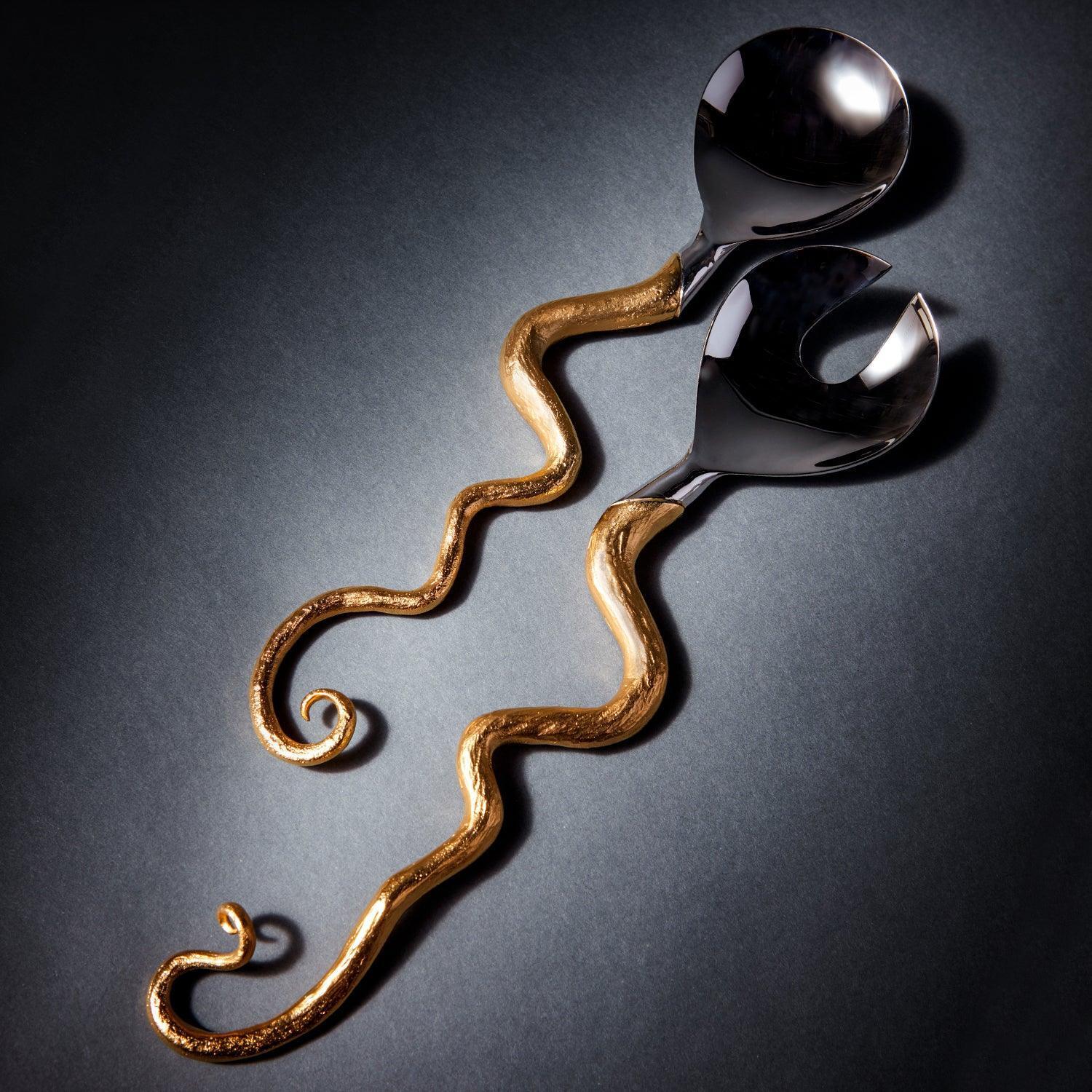 Premium Haas Twisted Horn Serving Set (2-Piece) - Elegant Utensils for Cheese, Charcuterie & Entertaining - Perfect for Dinner Parties, Wine Tastings & Gourmet Plating