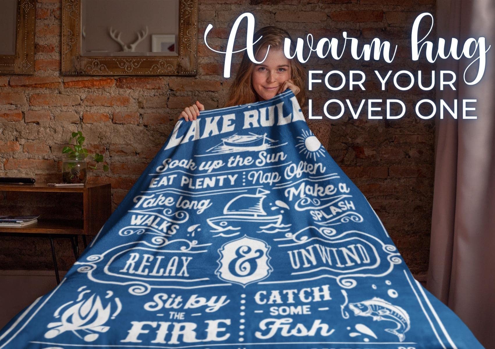 Lake House & Life Gifts Blanket Throw for Women & Men - Cozy Boating & Fishing Gifts - Home Decor for Porch, Bed & Sofa - Lake Rules Design, 50