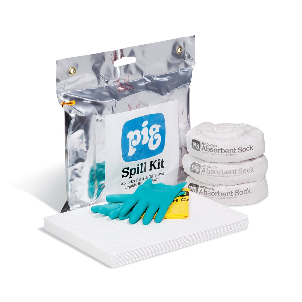 New Pig Oil-Only Spill Pack - 8 Gallon Capacity | Absorbs Oils & Fuels | Water Repellent | Portable Oil Cleanup Kit (KIT471) | Ideal for Garage, Workshop & Industrial Spill Control