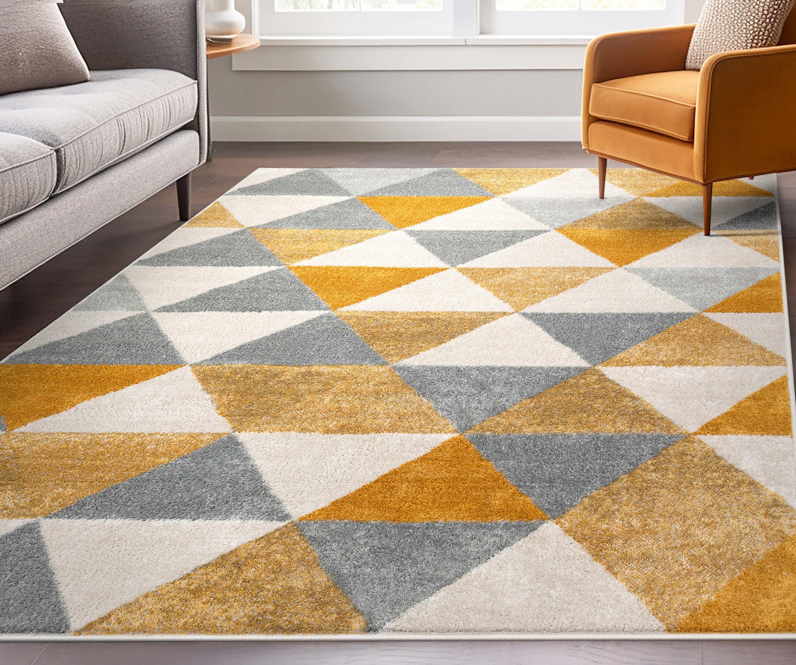 Well Woven Isometry Geometric Gold & Grey Triangle Area Rug 6'7