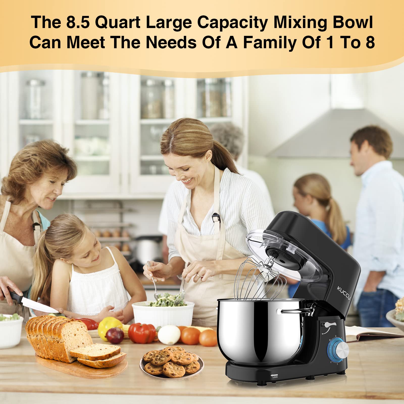 **9.5 Qt 660W Stand Mixer - 6-Speed Tilt-Head Electric Kitchen Mixer with Dough Hook, Flat Beater & Wire Whisk, Large Mixing Bowl (Black) - Perfect for Baking Bread, Cakes, Cookies & More**