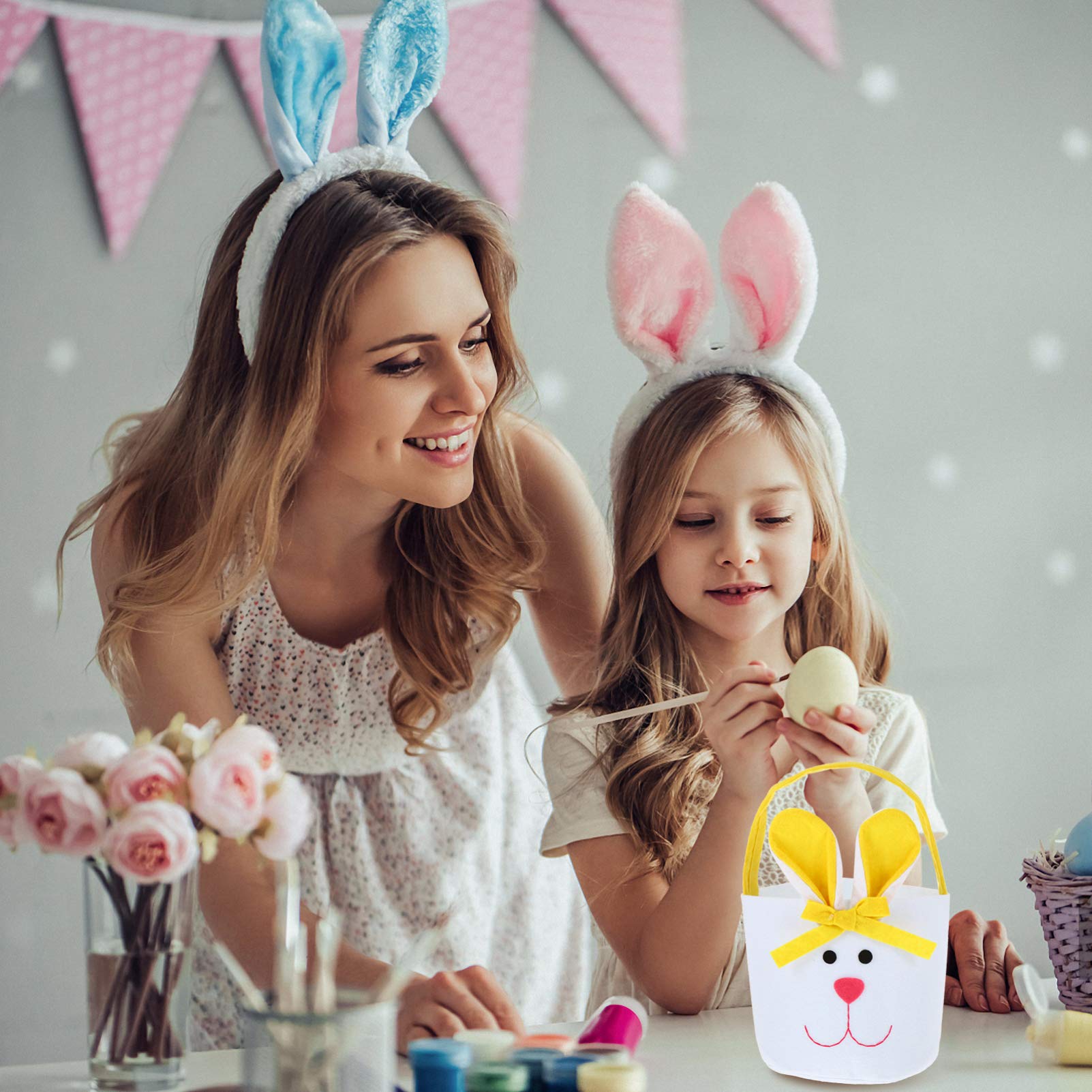 Luxshiny 3-Piece Easter Bunny Favor Bags for Kids - Cute Rabbit Ear Tote Bags for Candy, Snacks & Egg Hunt - Perfect for Easter Parties, Classroom Treats & Gift Giving