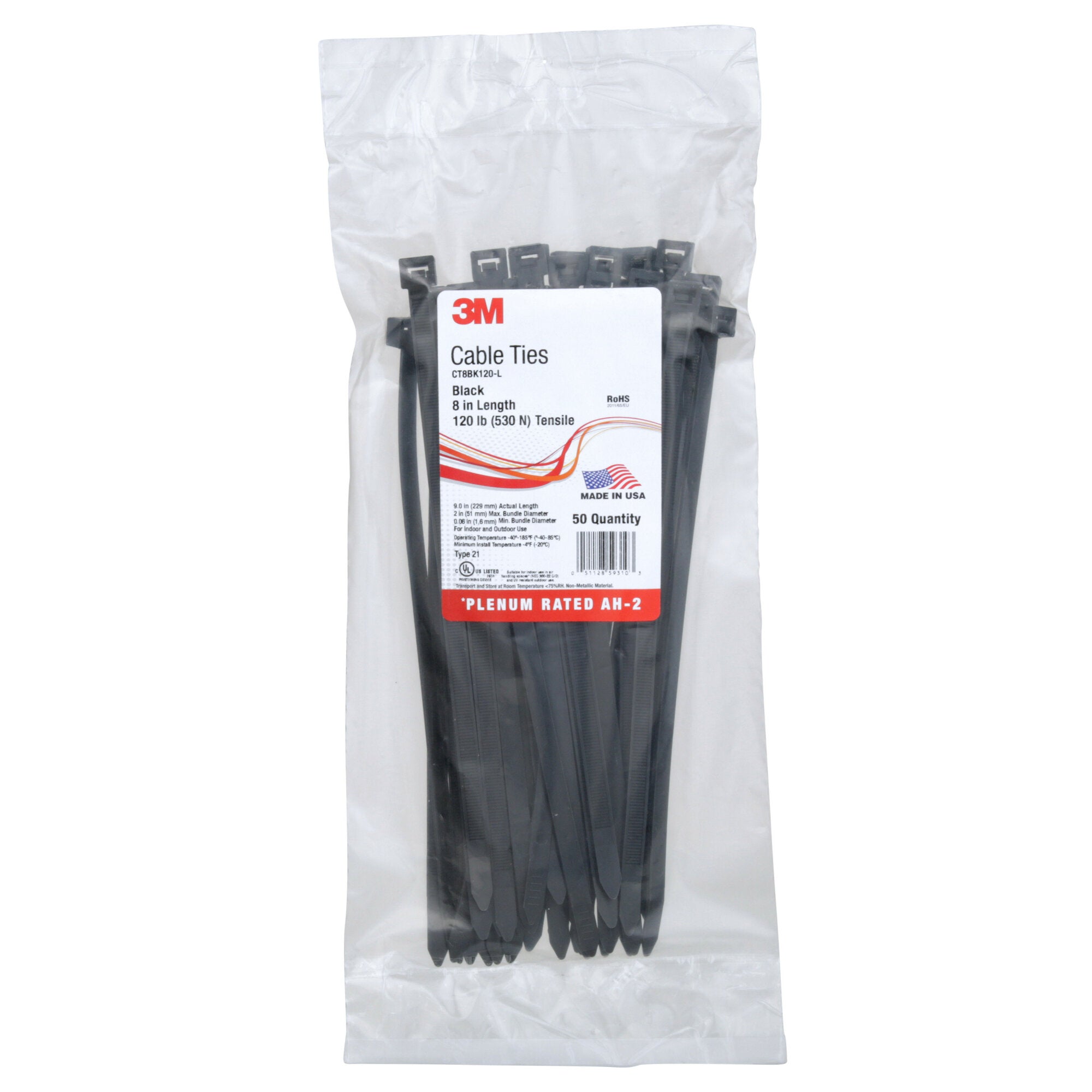 3M Cable Tie CT8BK120 - 8-Inch Black Nylon Zip Ties (Pack of 120) - Heavy Duty Wire Ties for Organizing Cables, Wires, and Hoses - Perfect for Home, Office, and Industrial Use