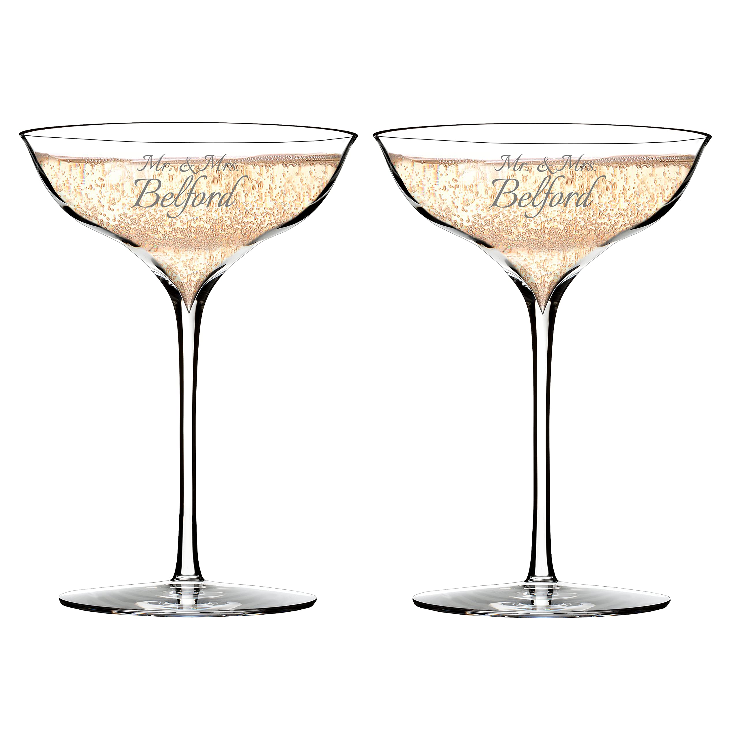Waterford Personalized Elegance Champagne Belle Coupe Glasses - Set of 2 Engraved Crystal Coupes for Champagne, Sparkling Wine & Cocktails | Wedding Toast, Anniversary Gift & Romantic Dinner Party Glassware