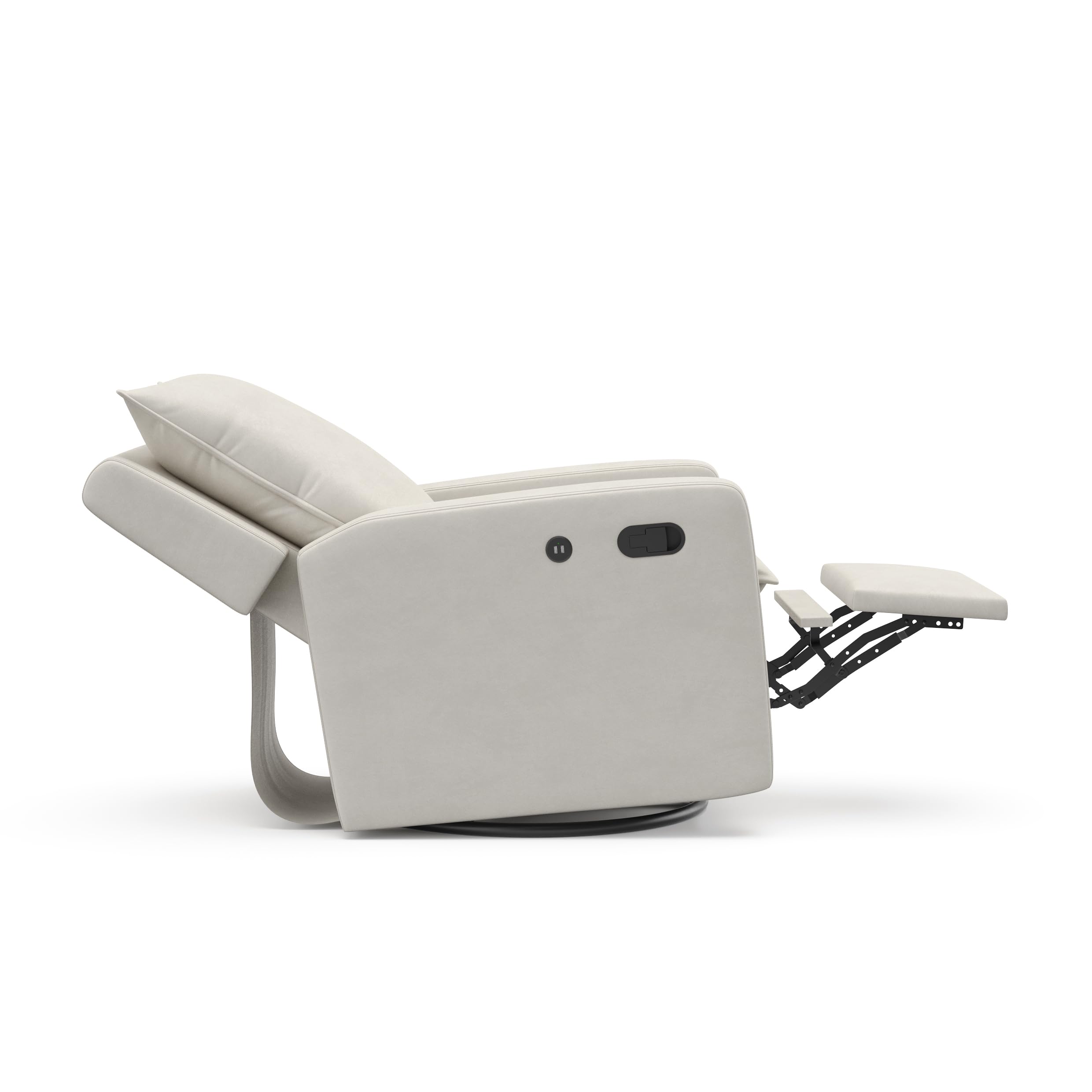 Storkcraft Timeless Reclining Glider Chair with USB Port - 360° Swivel Base, Extendable Footrest & Supportive Cushions, Ivory Fabric Upholstery for Nursery, Living Room & Relaxation
