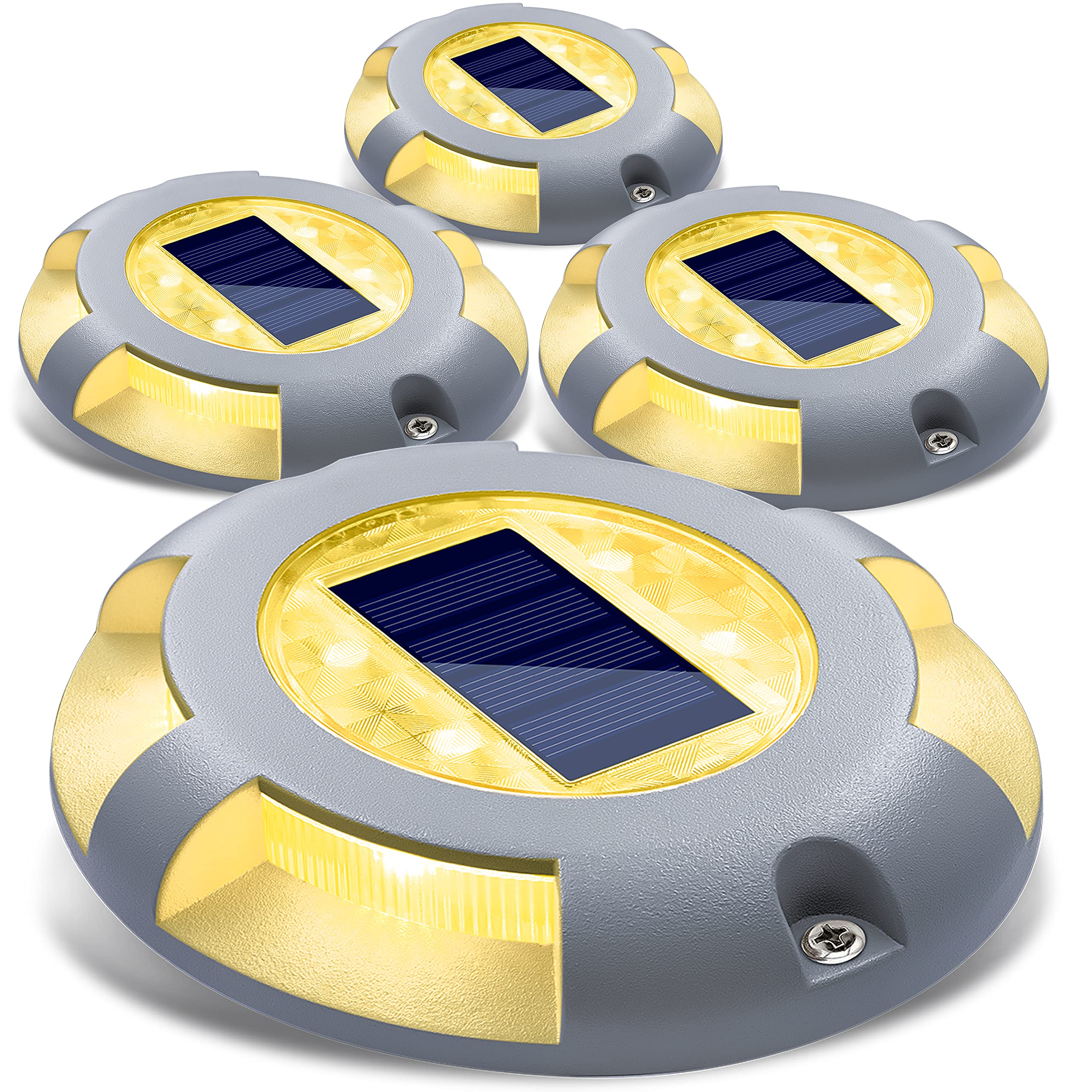 SIEDiNLAR 4 Pack Solar Deck Lights - Waterproof Outdoor LED Pathway Lights for Driveway, Dock, Garden, Stairs, Sidewalk & Yard (Warm White) | Solar Powered Landscape Lighting for Night Safety & Decoration