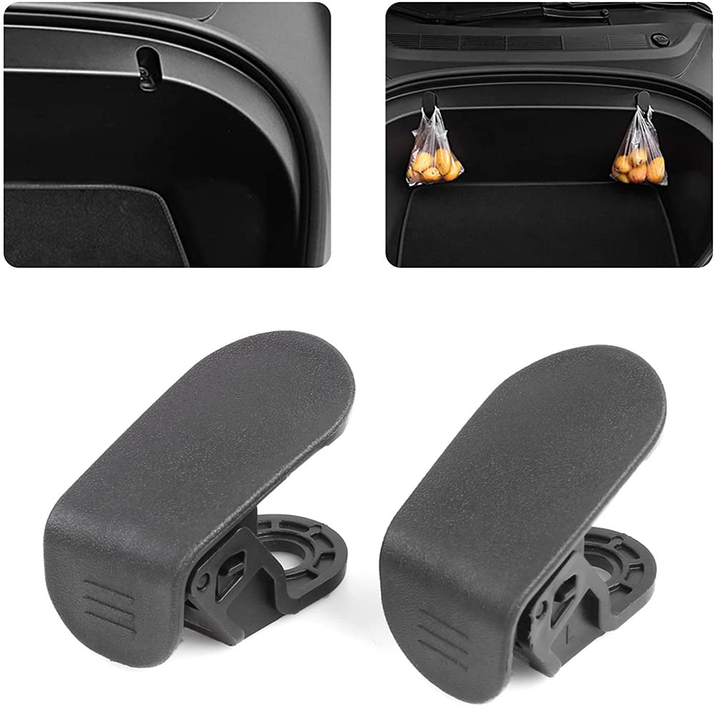 Zcargel 2-Pack Invisible Car Trunk Hooks - Multi-Functional Cargo Hooks with Clip Bolt Cover for Tesla Model 3 - Perfect for Securing Groceries, Luggage & Shopping Bags in Front Trunk