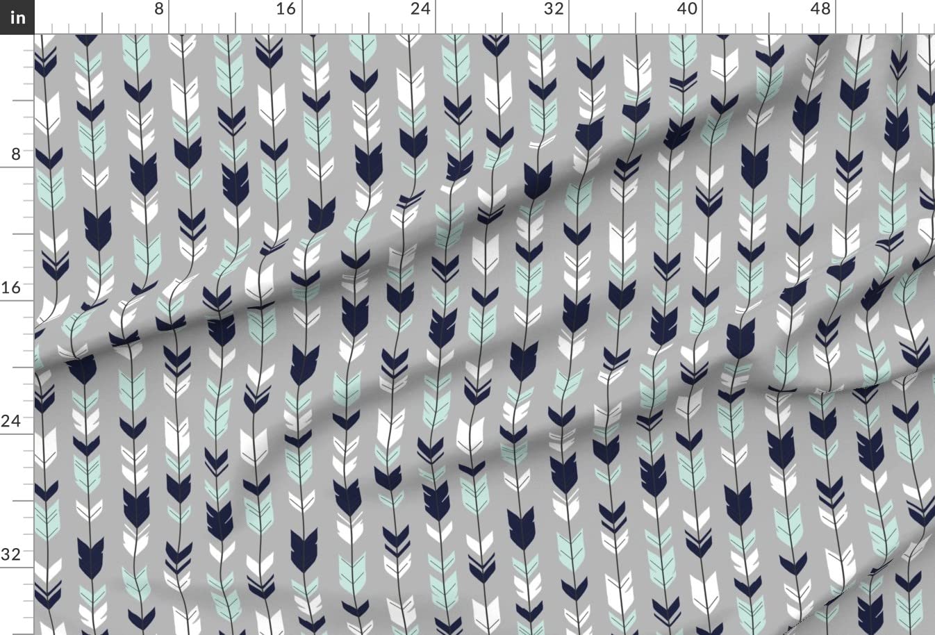 Premium Spoonflower Upholstery Velvet Fabric by The Yard - Navy Mint White Arrow & Feather Woodland Boho Nursery Print - Perfect for Home Decor, DIY Projects, Furniture Upholstery & Apparel Making
