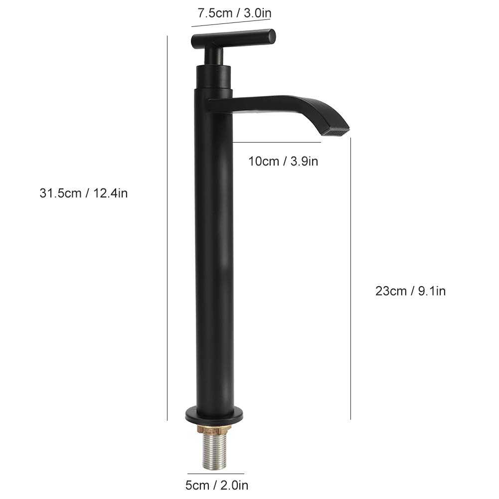 G1/2 304 Stainless Steel Black Single Hole Single Handle Bathroom Sink Faucet - Cold Water Basin Tap for Countertop Vanity - Perfect for Modern Home & Commercial Restrooms
