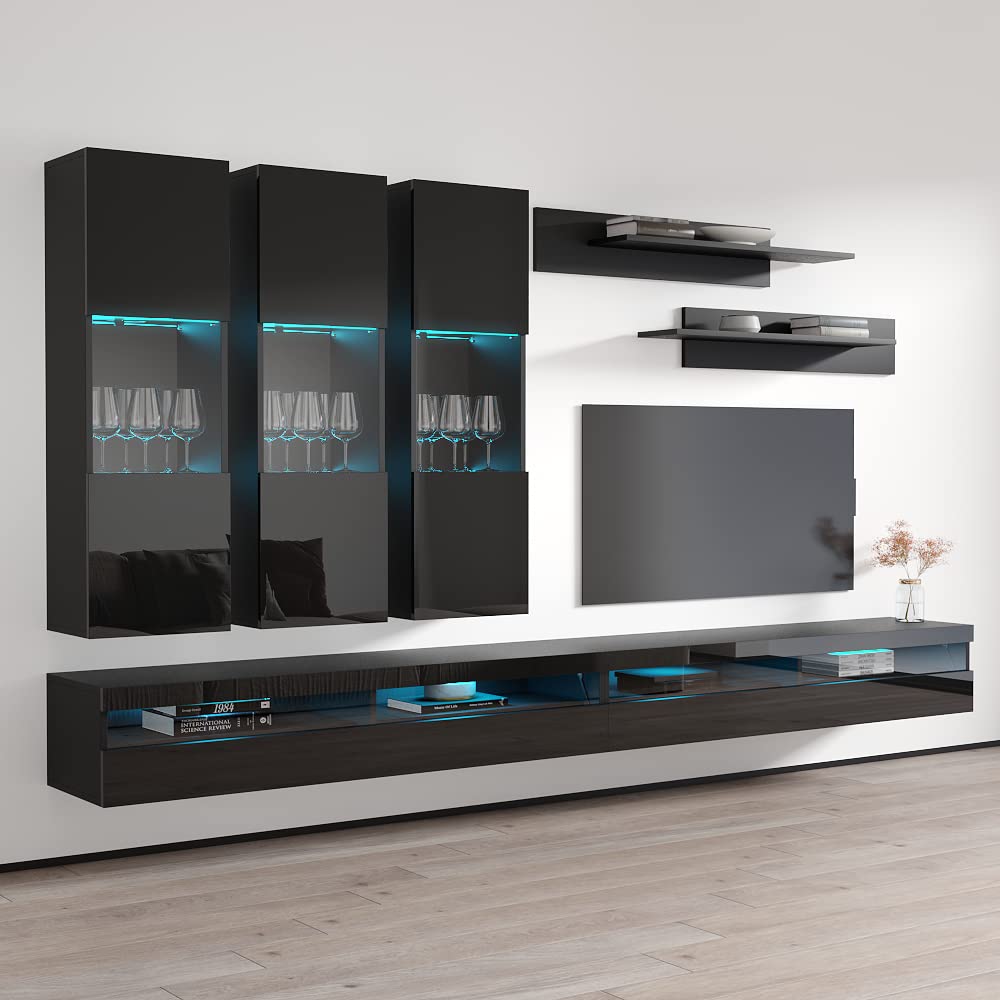 Modern Floating TV Stand with Storage & LED Lights - Wall-Mounted Entertainment Center for Bedroom & Living Room - 35