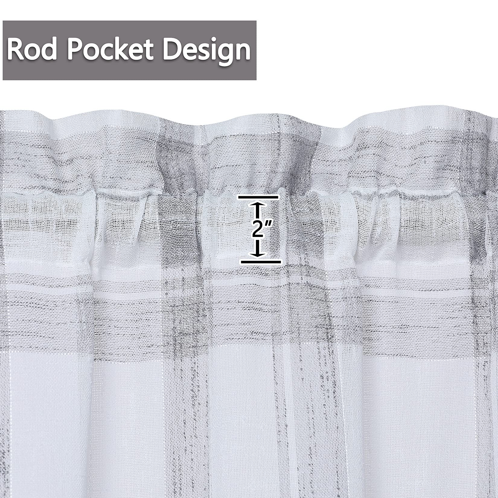 CAROMIO 45 Inch Kitchen Curtains - Buffalo Plaid Linen Look Semi-Sheer Cafe Curtains for Windows, Set of 2 Panels, Grey - Perfect for Kitchen, Bathroom, and Dining Room Decor