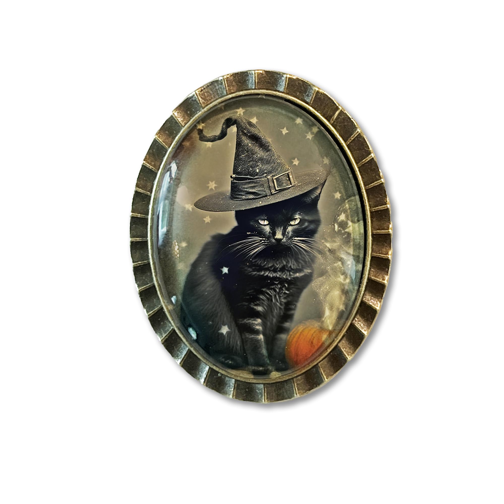Black Cat Brooch Pin - Witch Hat Halloween Jewelry for Women | Cute Gothic Cat Accessories for Costume, Jacket, Scarf & Bag Decoration