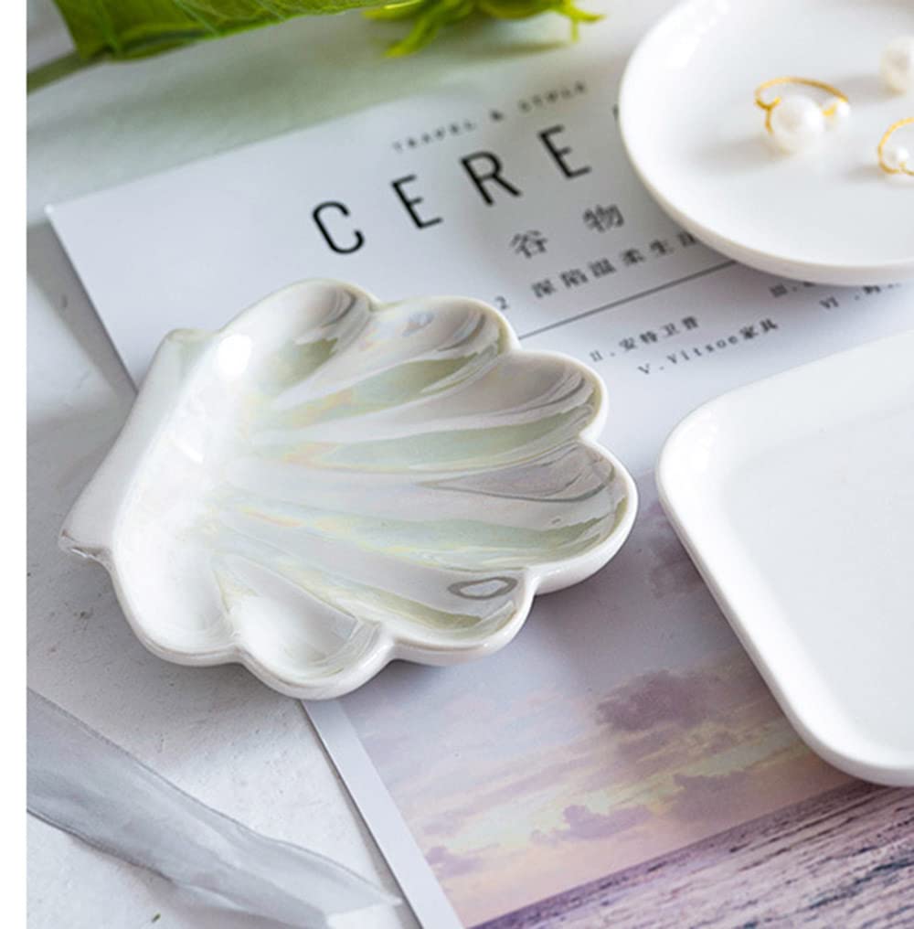 123Arts Ceramic Shell-Shaped Jewelry Tray & Ring Dish - Elegant Organizer for Rings, Earrings & Small Accessories | Perfect for Vanity, Dresser, Bathroom & Travel