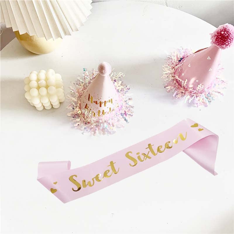 Sweet 16 Pink Satin Birthday Sash for Girls - Princess Birthday Party Decorations & Gifts - Happy 16th Birthday Party Favors - Perfect for Sweet Sixteen Celebrations, Quinceañeras & Special Milestone Events