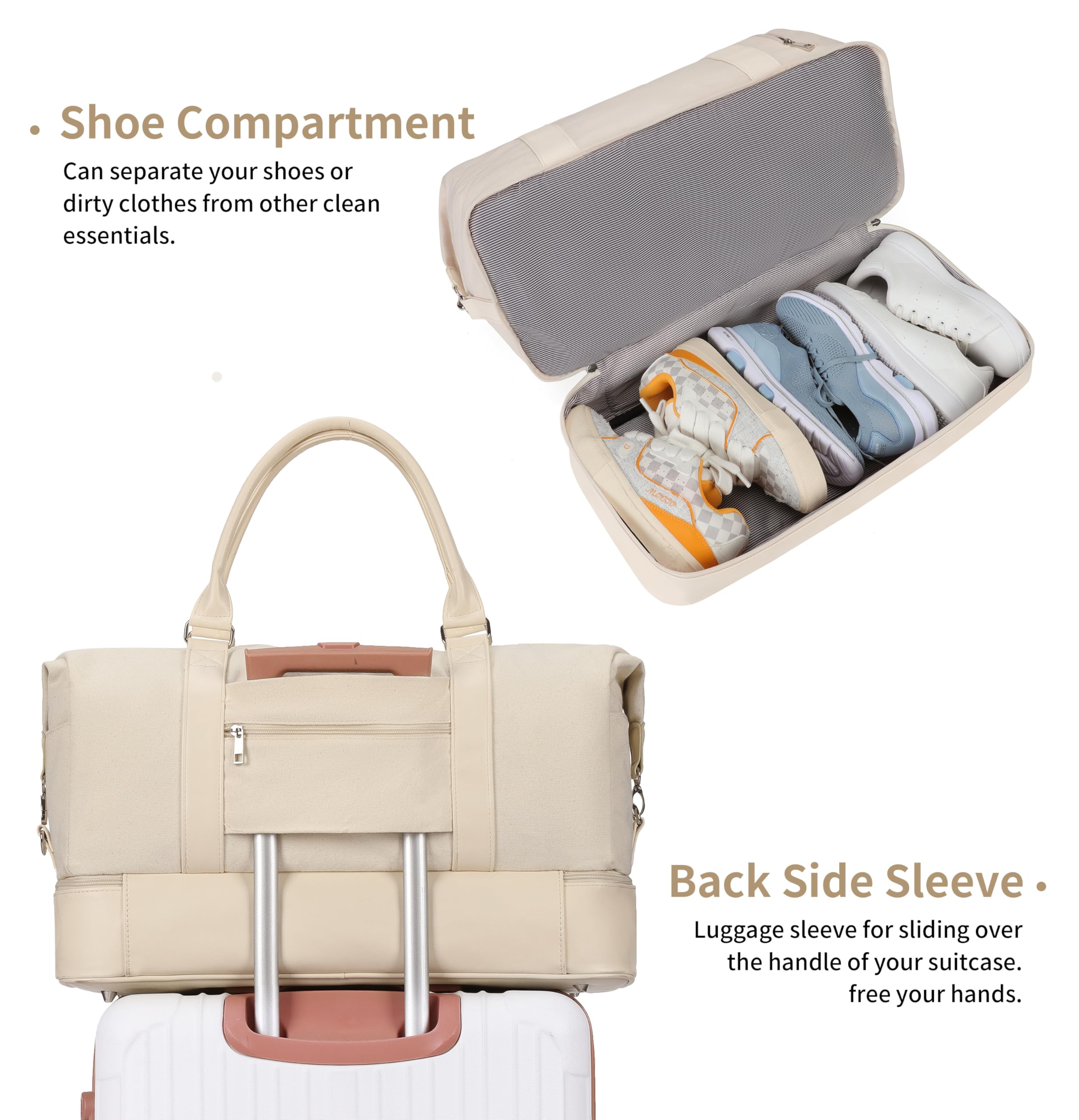 Stylish Women's Weekender Bag - Lightweight Overnight Travel Duffel with Removable Shoe Compartment | Perfect for Weekend Getaways, Gym, Business Trips & Airplane Carry-On