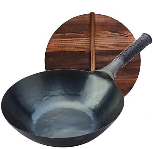 **Hand-Forged Wrought Iron Wok - 32cm Uncoated Non-Stick Pan for Induction Cooker & Gas Stove - Perfect for Outdoor Picnics, Camping & Home Cooking**