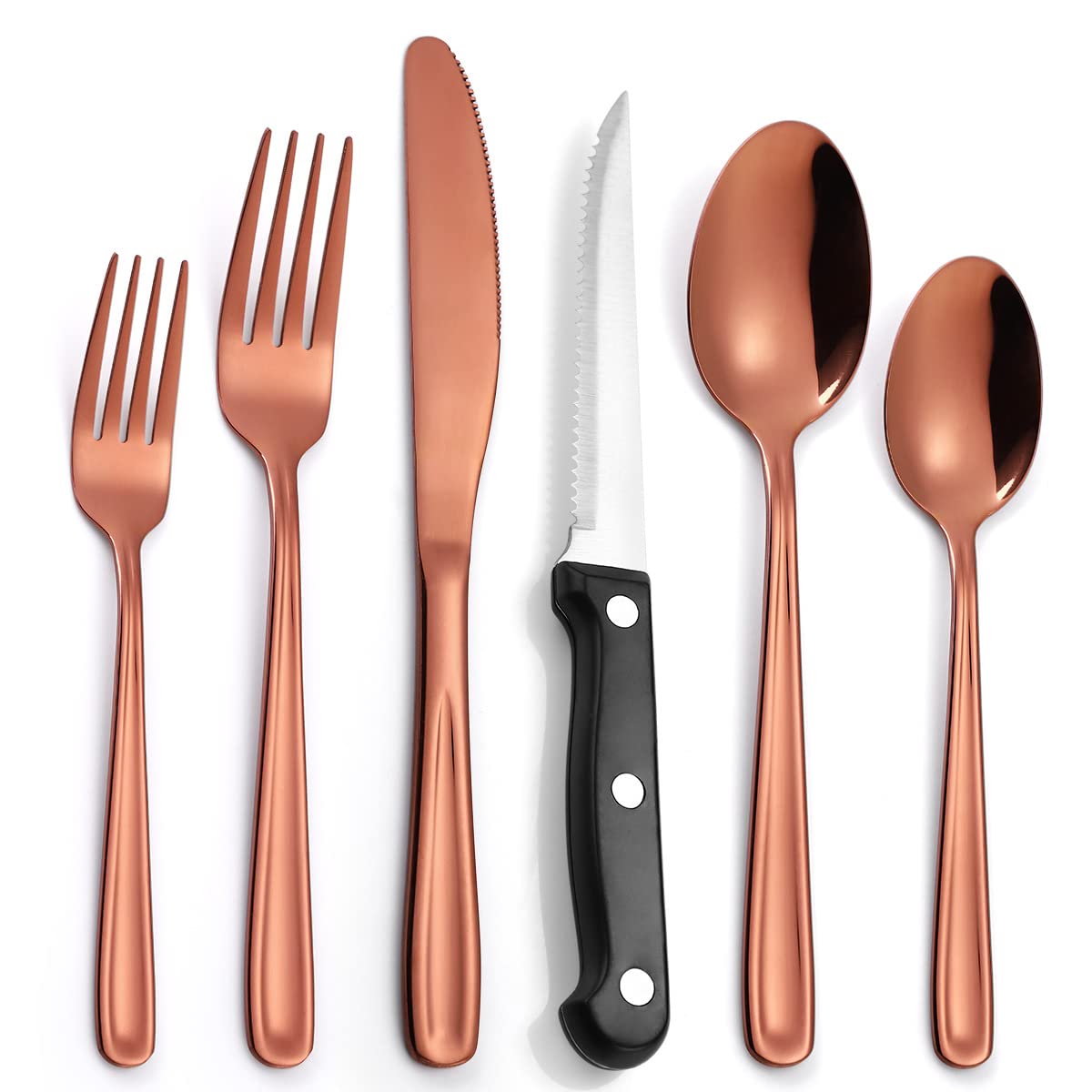 18-Piece Stainless Steel Rose Gold Flatware Set for 3 - Modern Square Cutlery Set with Dinner Knives, Forks, Spoons & Steak Knife - Mirror Polished Tableware for Wedding, Dinner Party & Home Decor