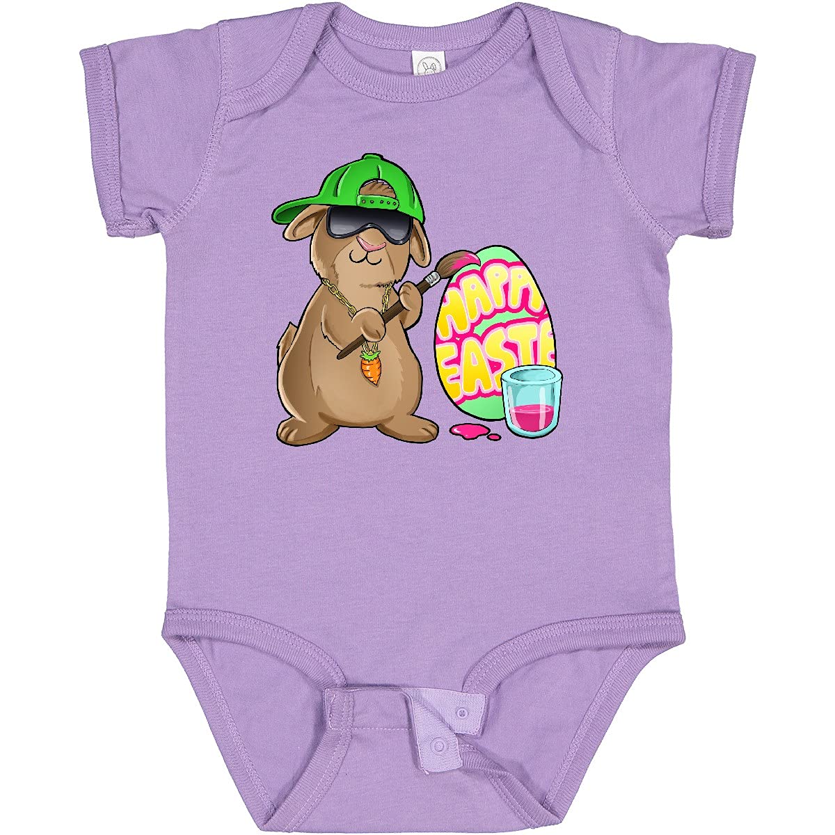 Inktastic Hip Hop Artist Cute Brown Easter Bunny Painting Egg Baby Bodysuit - Perfect for Easter Outfits, Baby Shower Gifts & Hip Hop Themed Parties