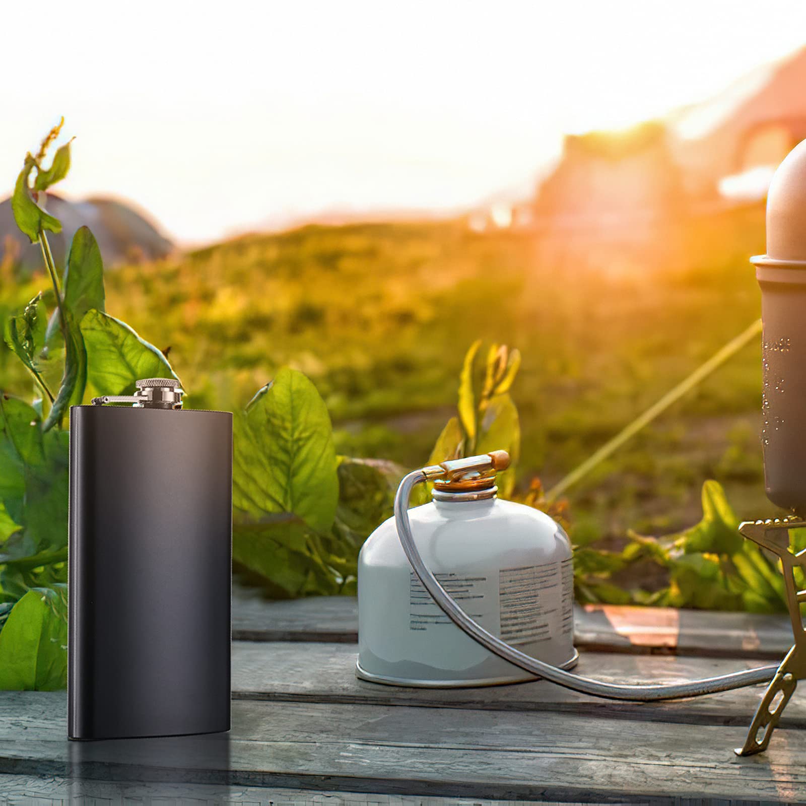 GENNISSY 12OZ Stainless Steel Hip Flask for Whiskey, Vodka & Liquor - 18/8 Food Grade Silver Flask with Funnel (Black) - Perfect for Outdoor Adventures, Camping, Gifts & Parties