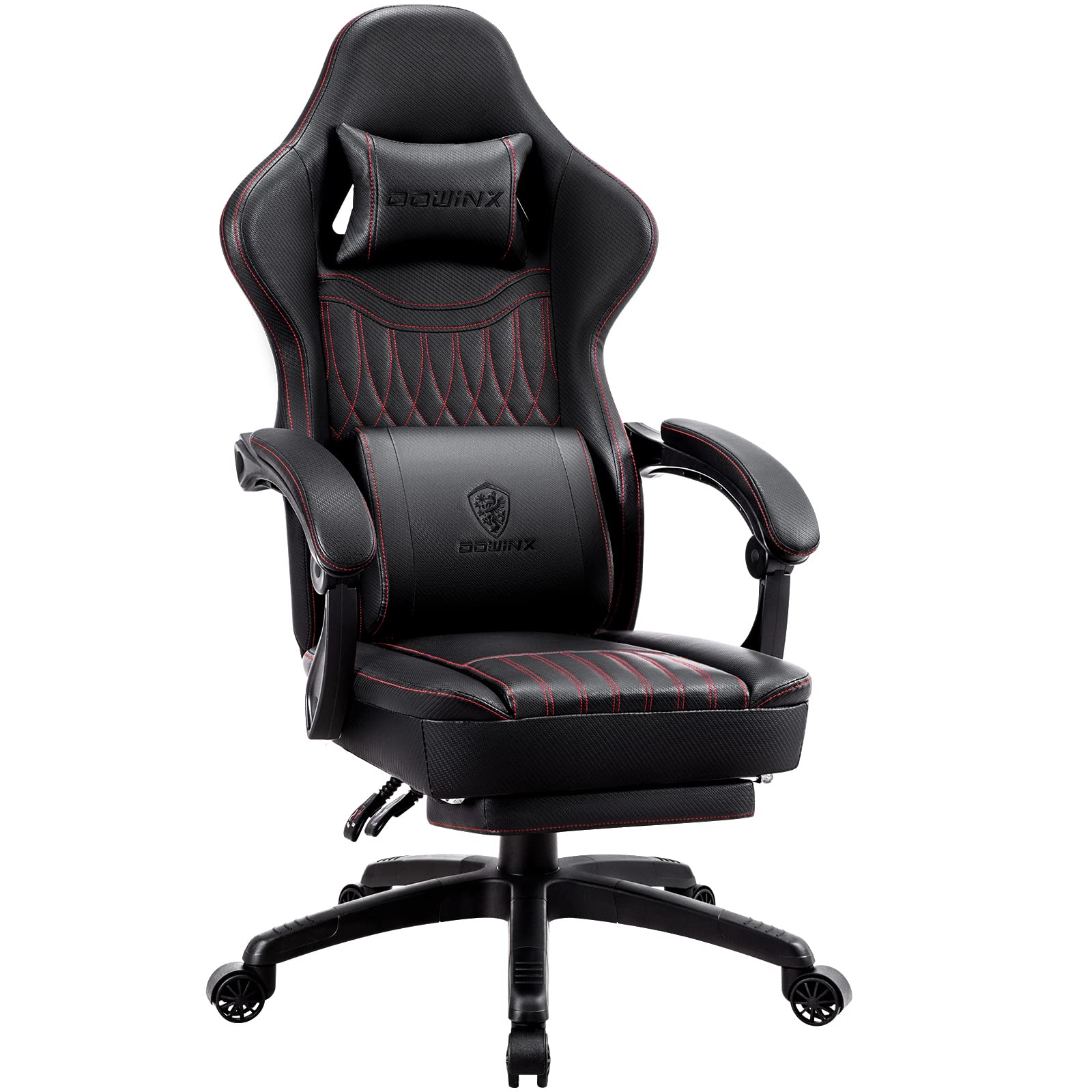 Dowinx Ergonomic Gaming Chair - Breathable PU Leather Computer Chair with Pocket Spring Cushion & Massage Lumbar Support, Adjustable Swivel Task Chair with Footrest for Office & Home Gaming Setup (Black) - Perfect for Esports, Streaming & Long Work Sessions