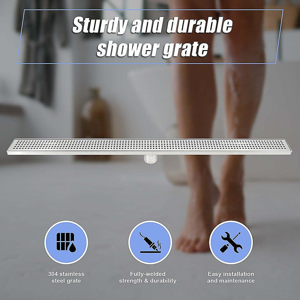 1000mm Stainless Steel Shower Drain Grate - Square Pattern with Center Outlet - Heavy Duty Bathroom Floor Waste for Wet Room & Shower Enclosure